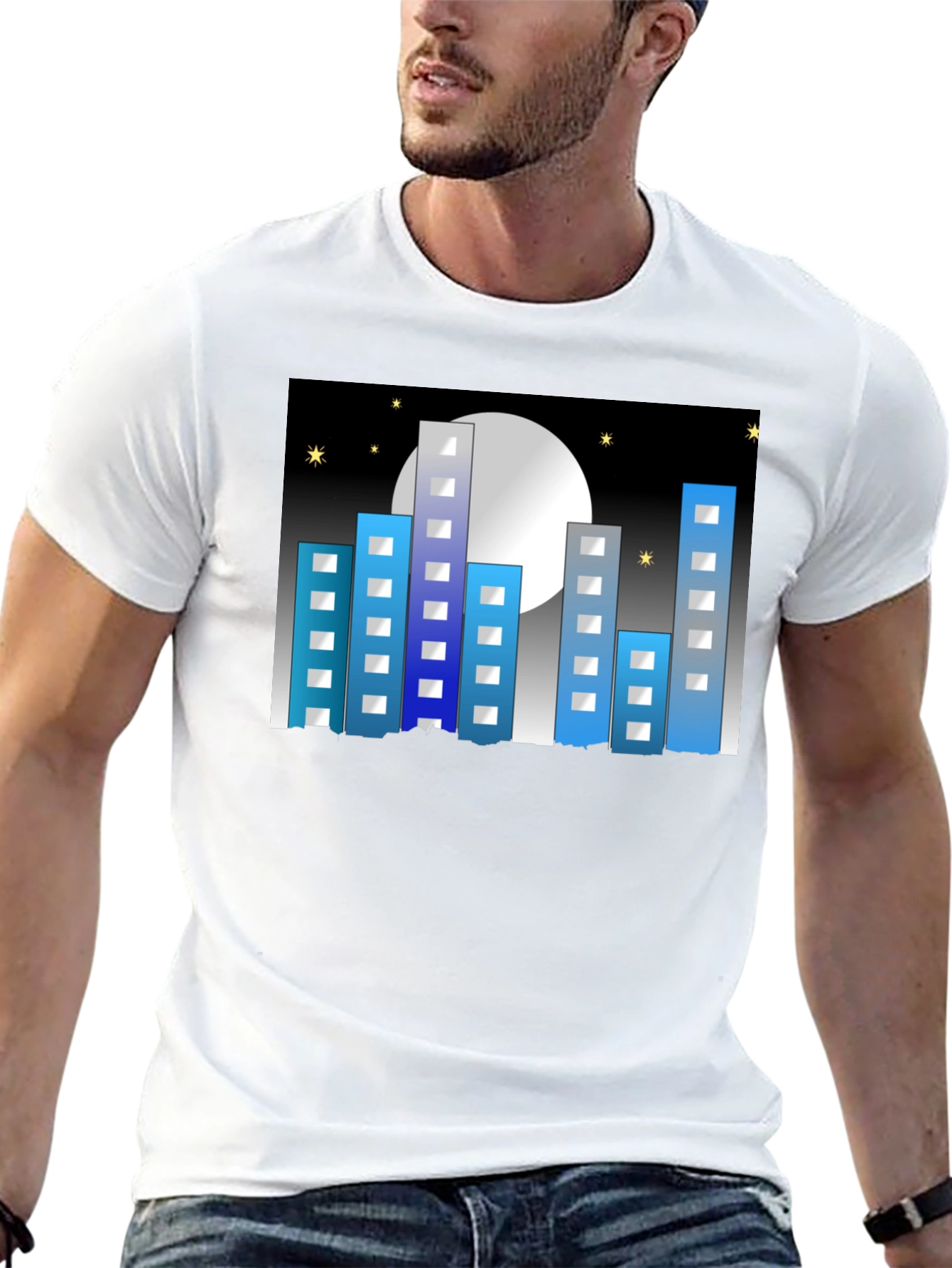 Black Cityscape Moon Graphic Tee - Black Cotton Blend view 13