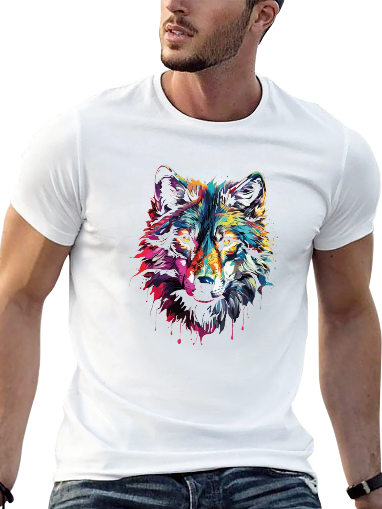 Black Vivid Wolf Graphic T-Shirt - Stylish Men's Tee view 13
