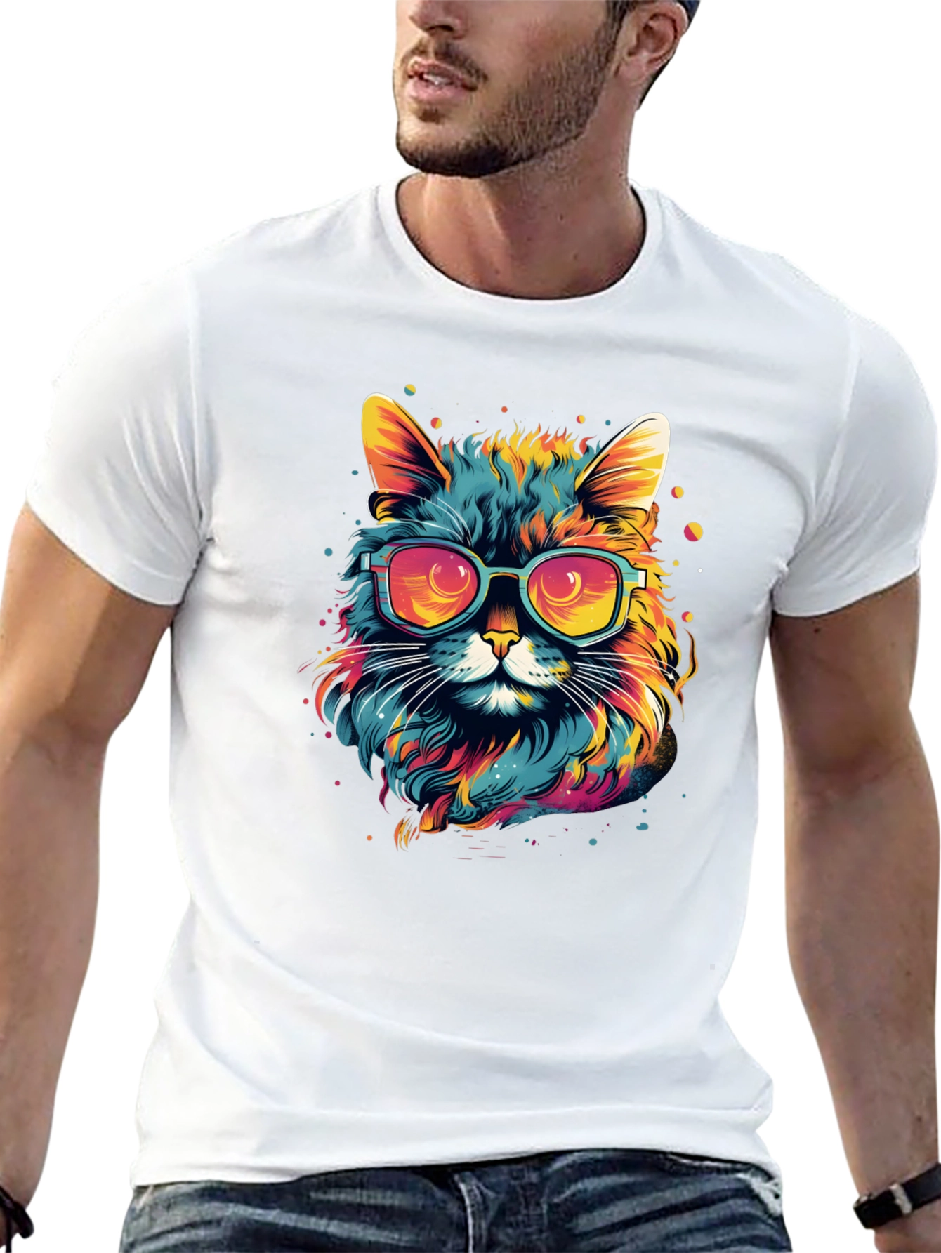 Black Cool Cat Graphic T-Shirt - Colorful Design view 13