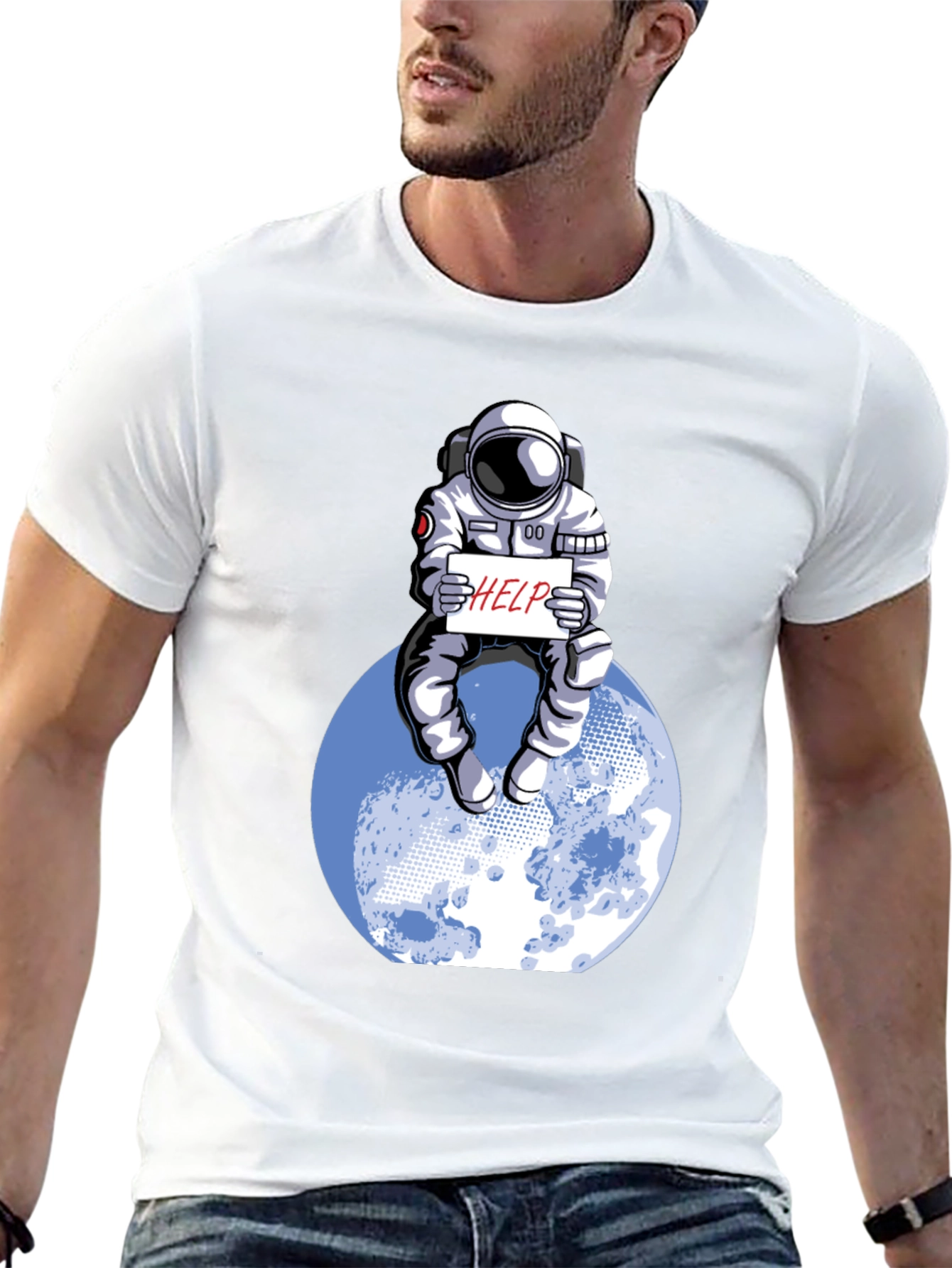 Black Astronaut 'Help' Graphic Tee - Space Humor T-Shirt view 13