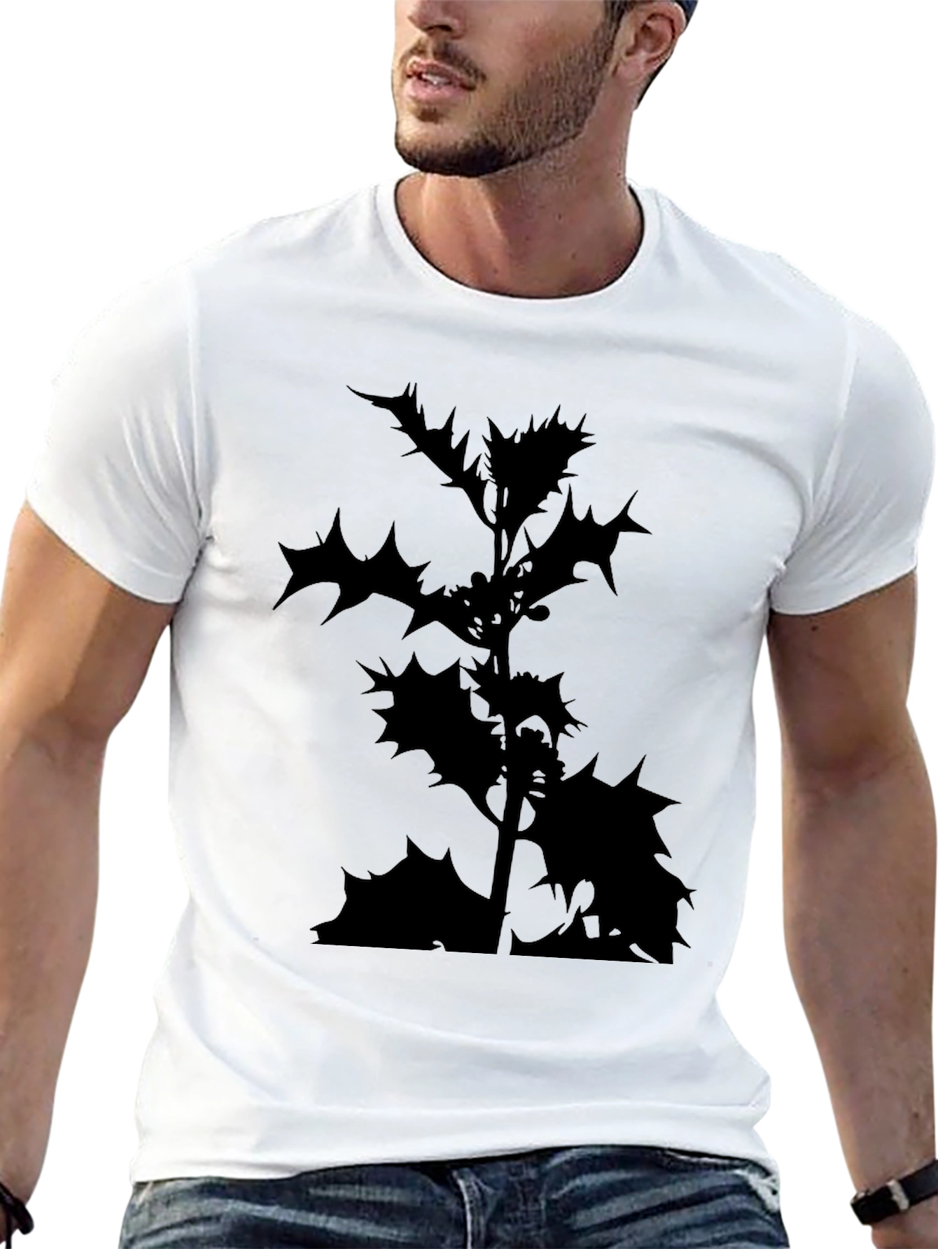 Black Black T-Shirt with Holly Silhouette view 13