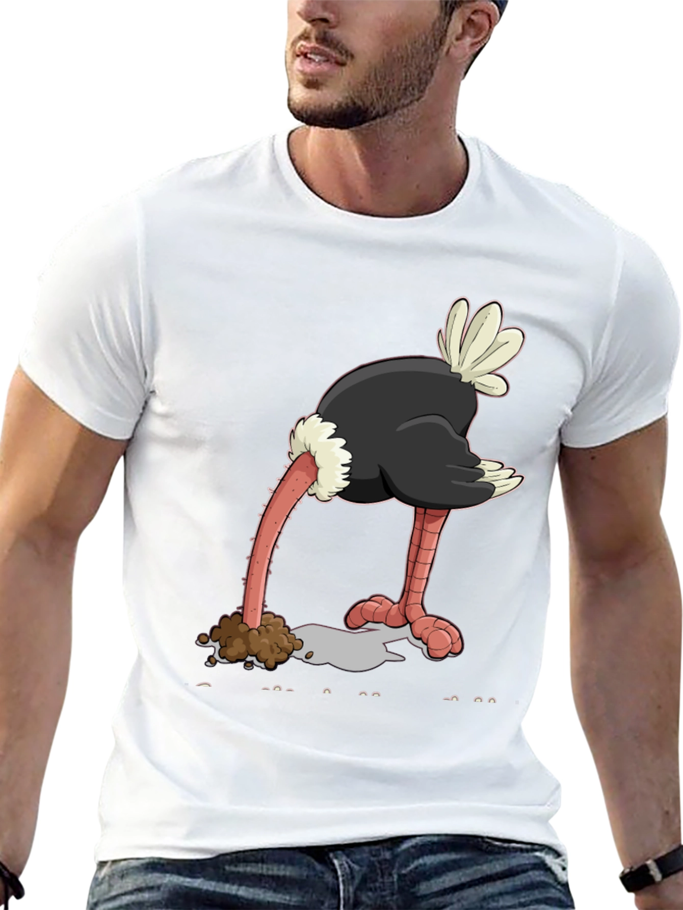 Black Ostrich Head in Sand Graphic Tee view 13