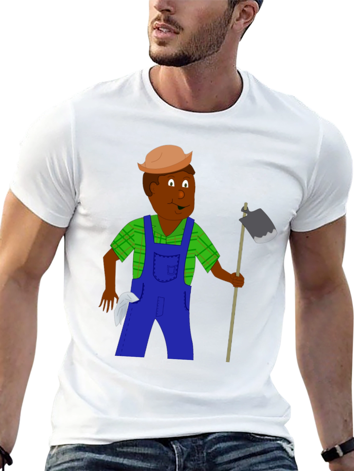 Black Cartoon Farmer Graphic Tee - Black Unisex T-Shirt view 13