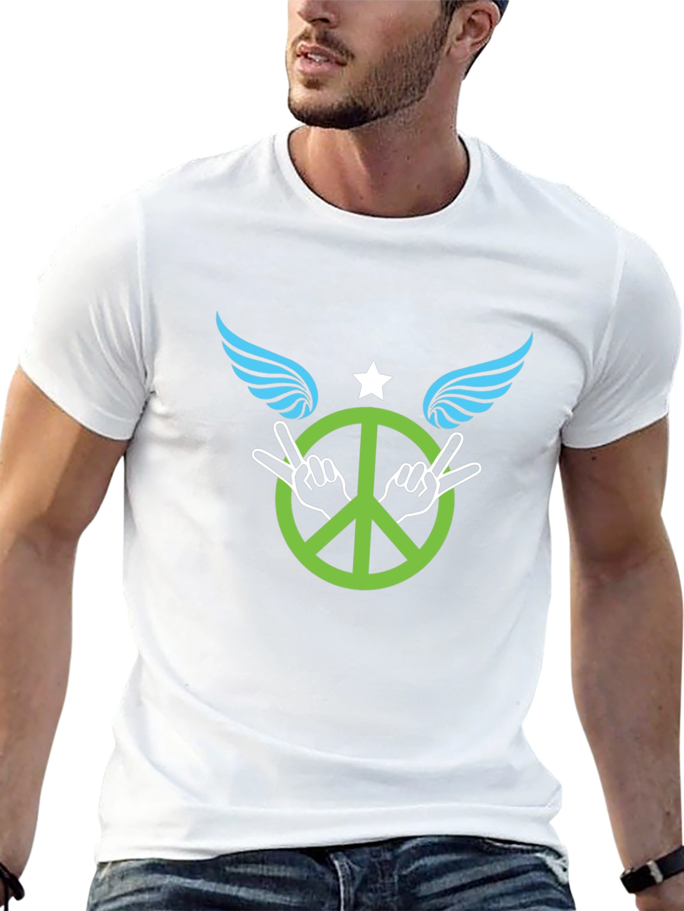 Black Peace Sign with Wings Graphic T-Shirt - Black view 13