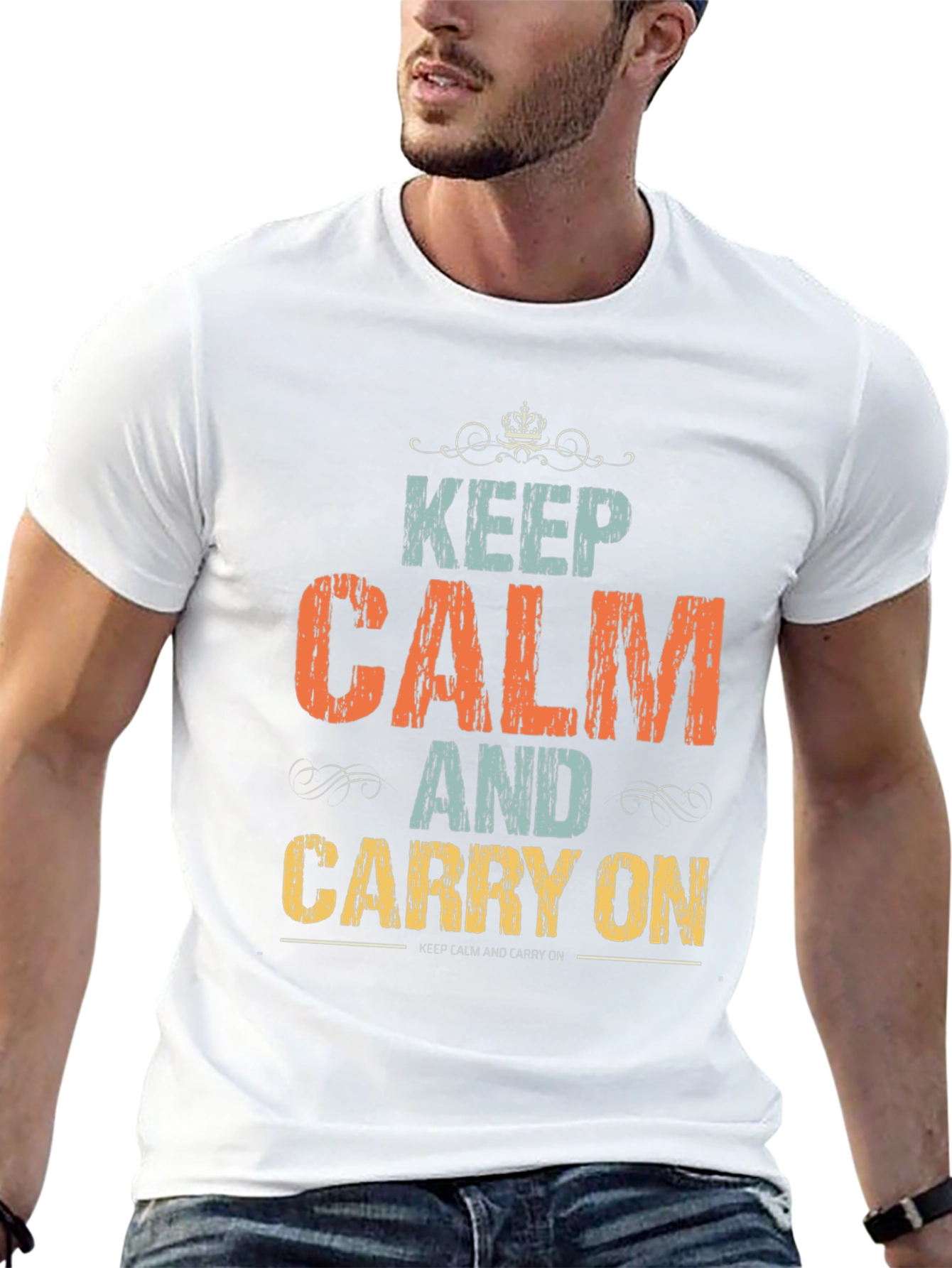 Black Keep Calm T-Shirt:  Vintage Style Graphic Tee view 13