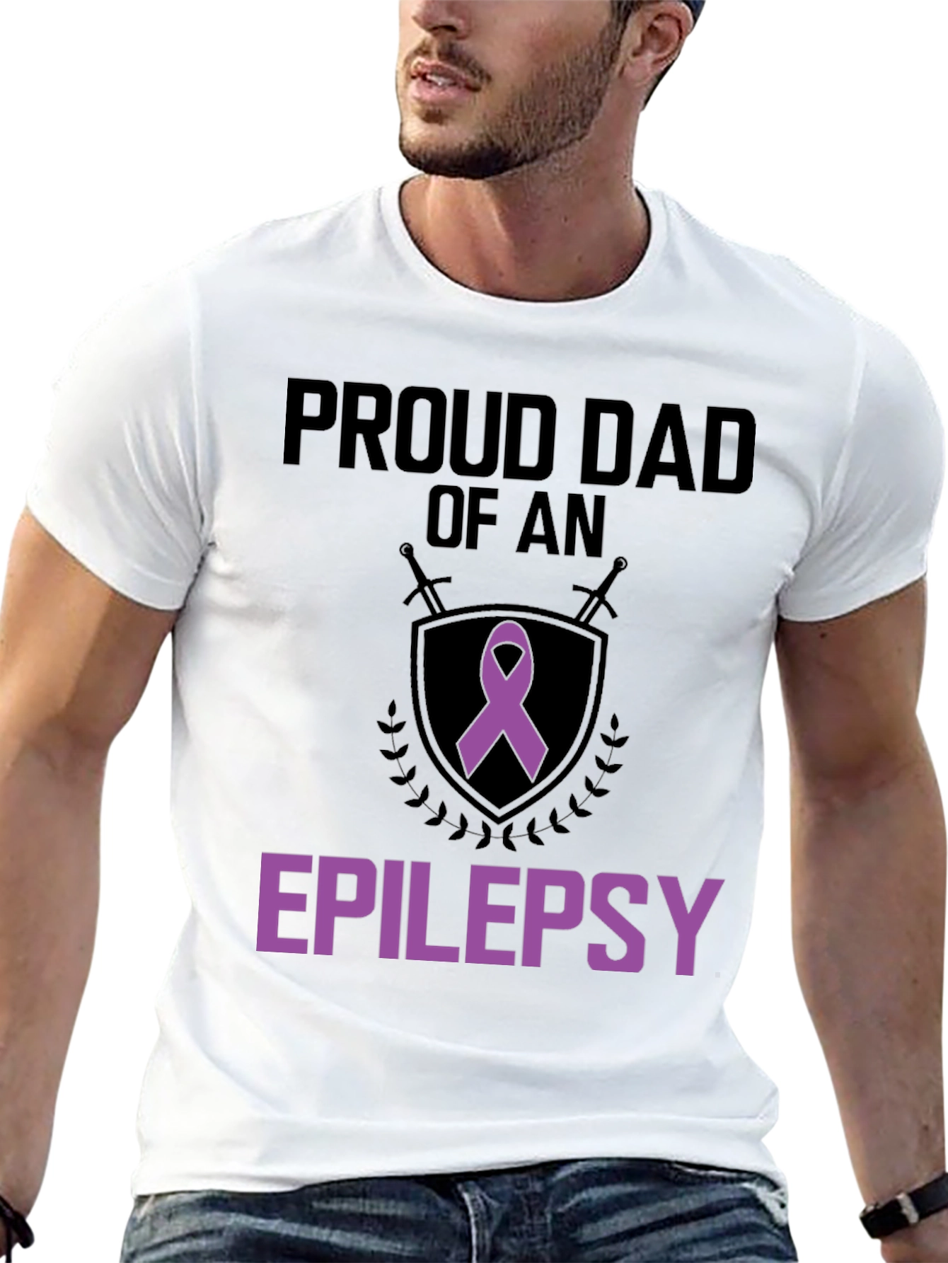 Black Proud Dad of an Epilepsy Warrior T-Shirt view 13
