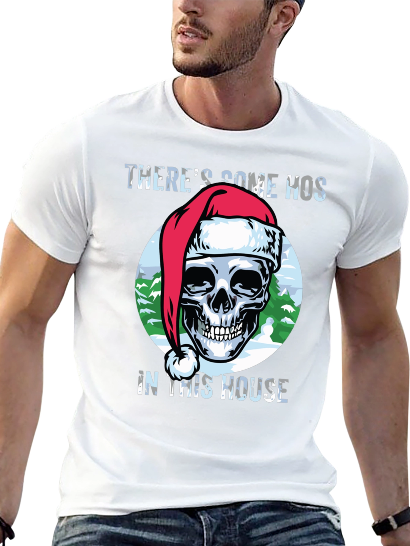 Black Humorous Christmas Skull Graphic Tee view 13