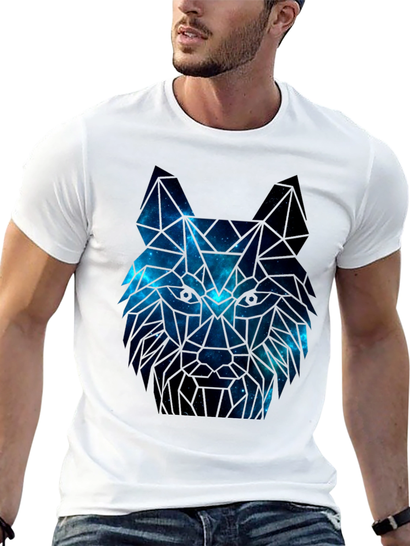 Black Galaxy Wolf Graphic Tee - Men's Black T-Shirt view 13