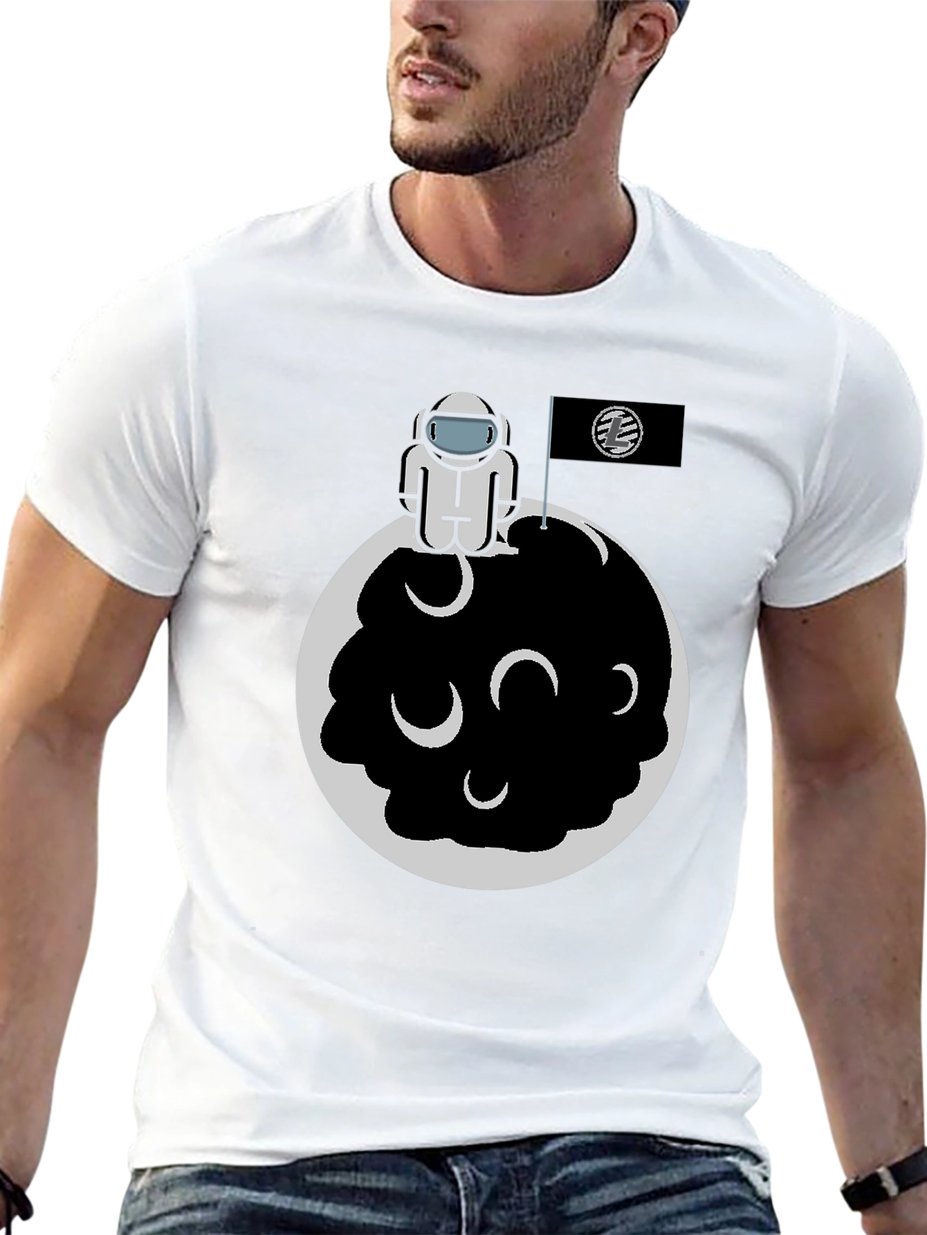 Black Astronaut on Moon Graphic Tee - Black Cotton Blend view 13