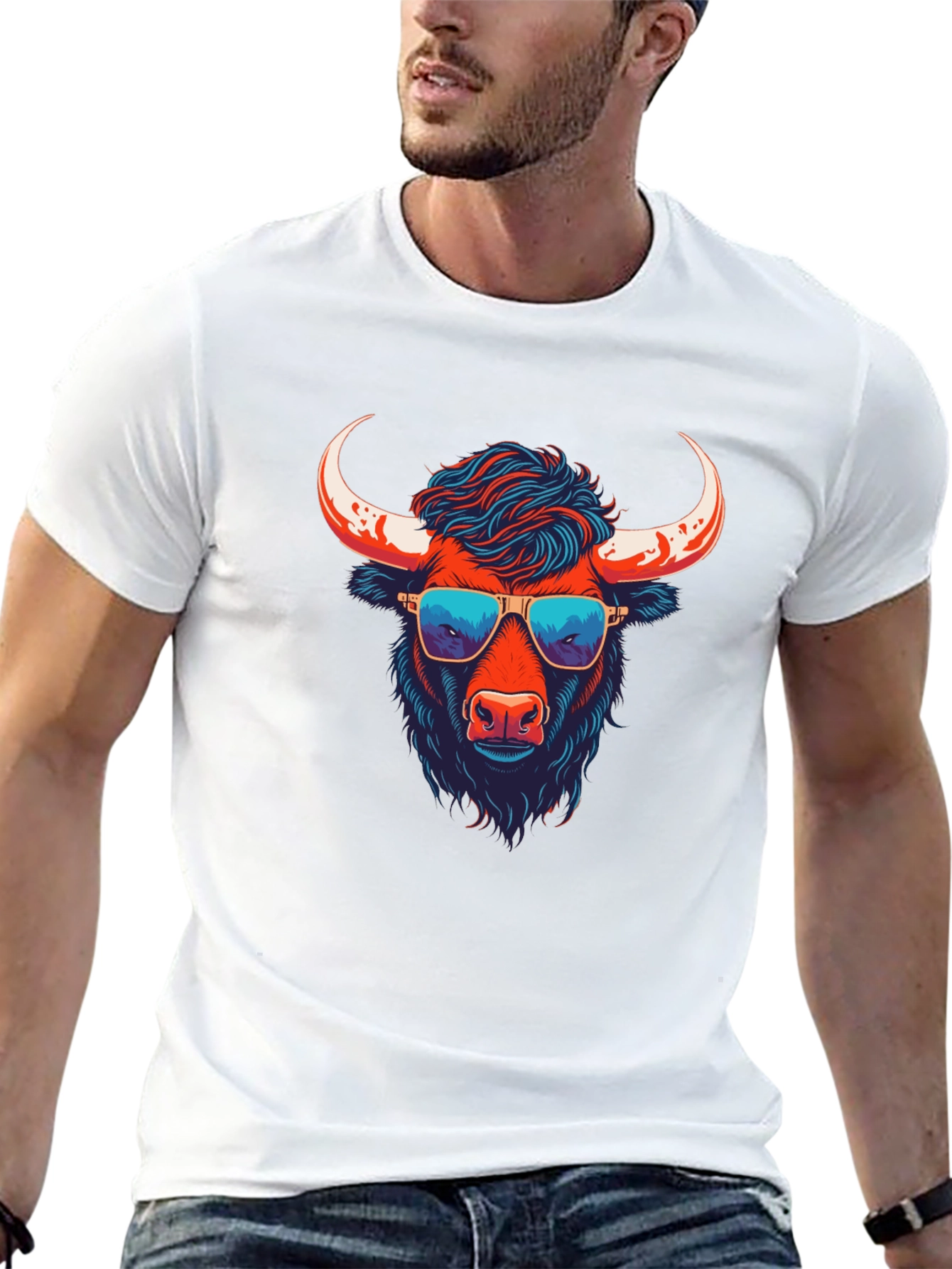 Black Cool Bull Graphic Tee - Black Cotton Blend view 13