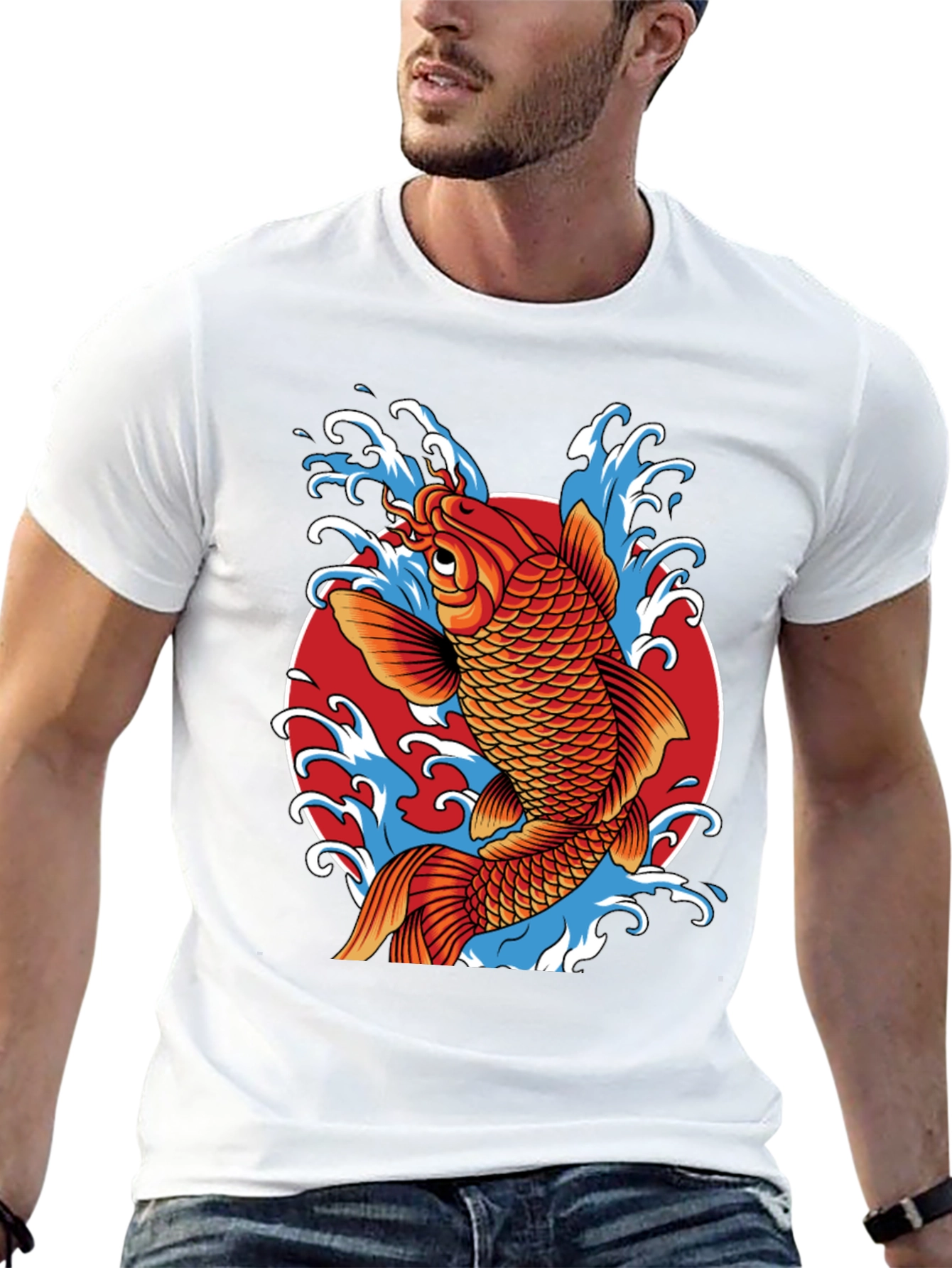 Black Koi Fish Graphic Print T-Shirt view 13
