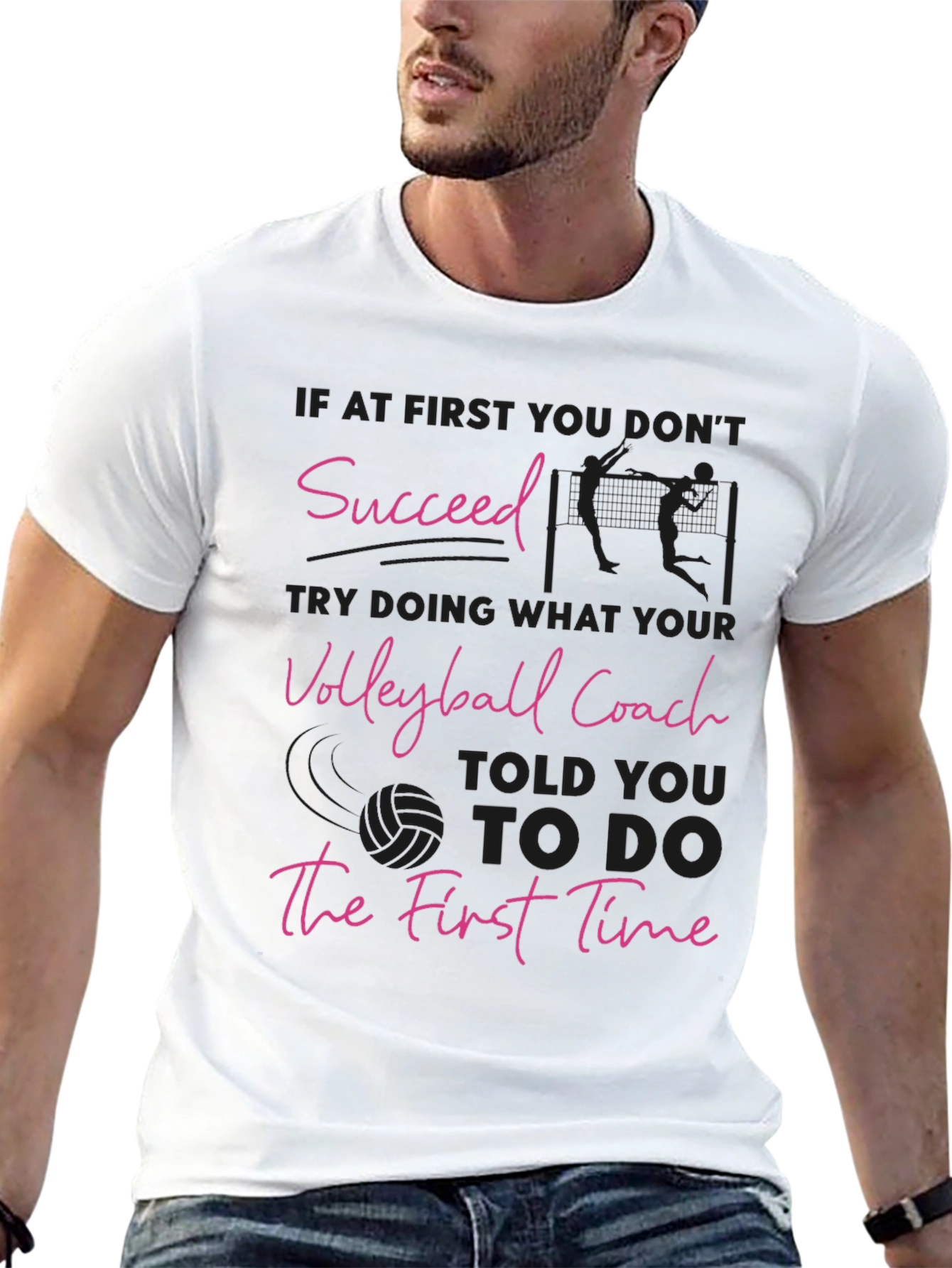 Black Volleyball Coach T-Shirt: Succeed the First Time! view 13