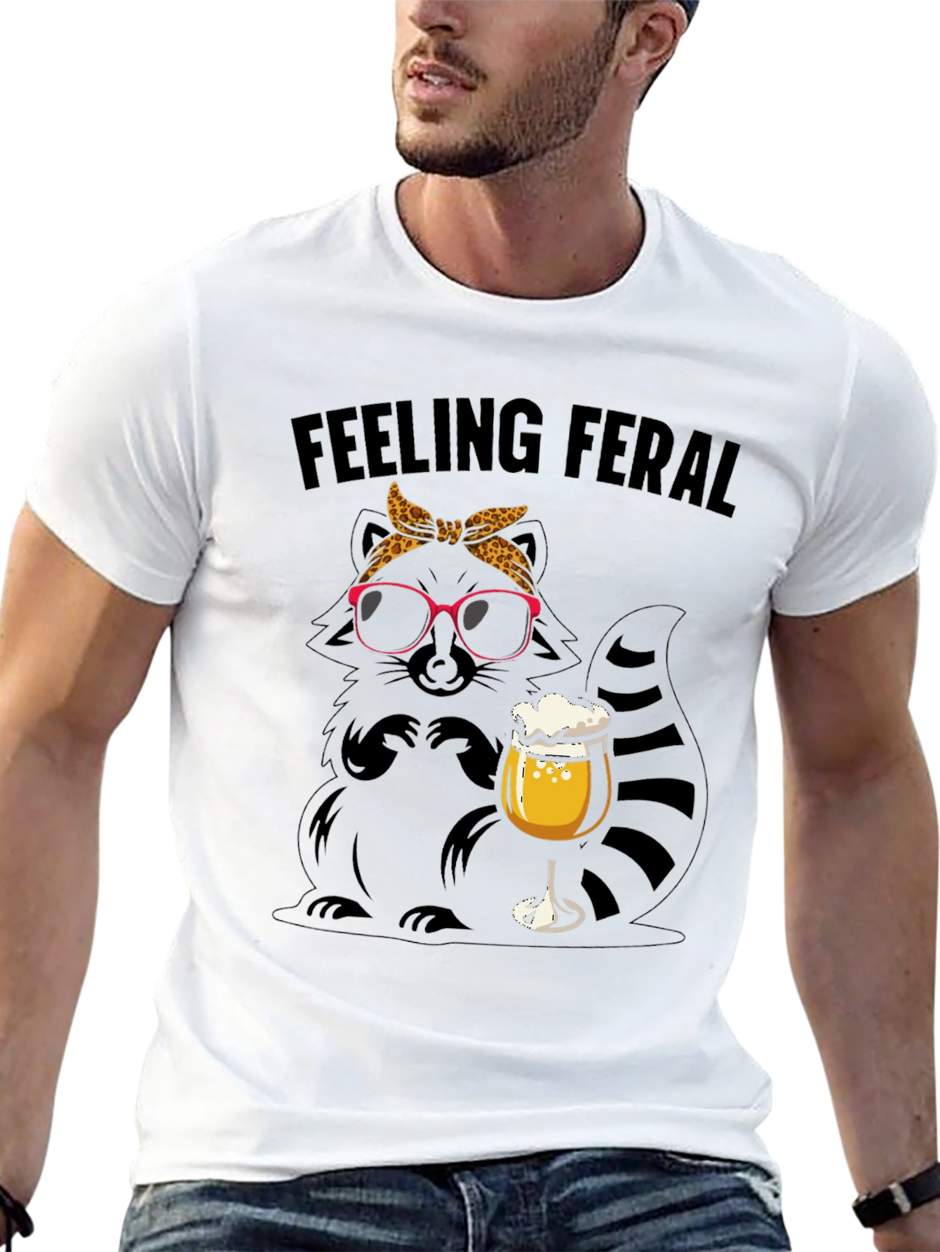 Black Feeling Feral Raccoon Beer T-Shirt view 13