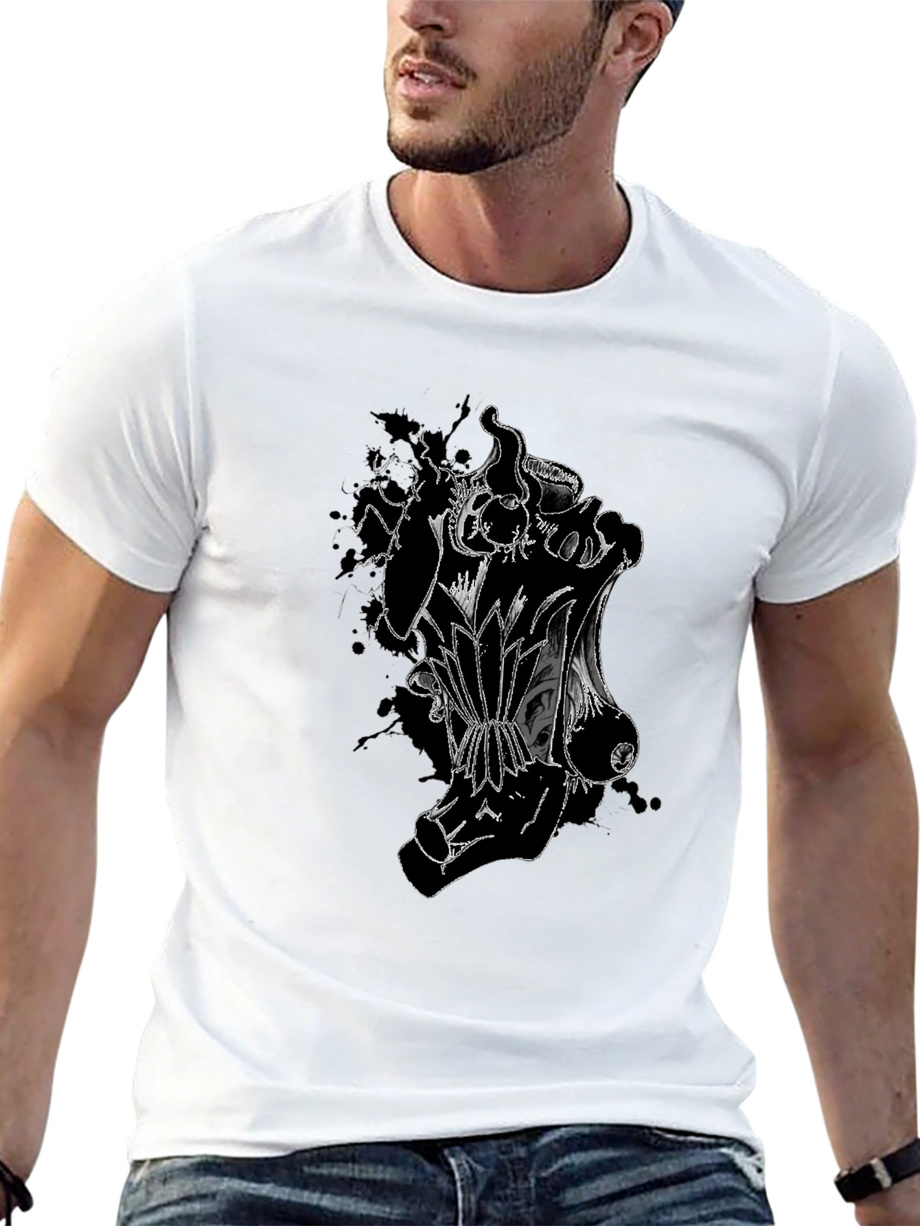 Black Men's Graphic Print Black T-Shirt view 13