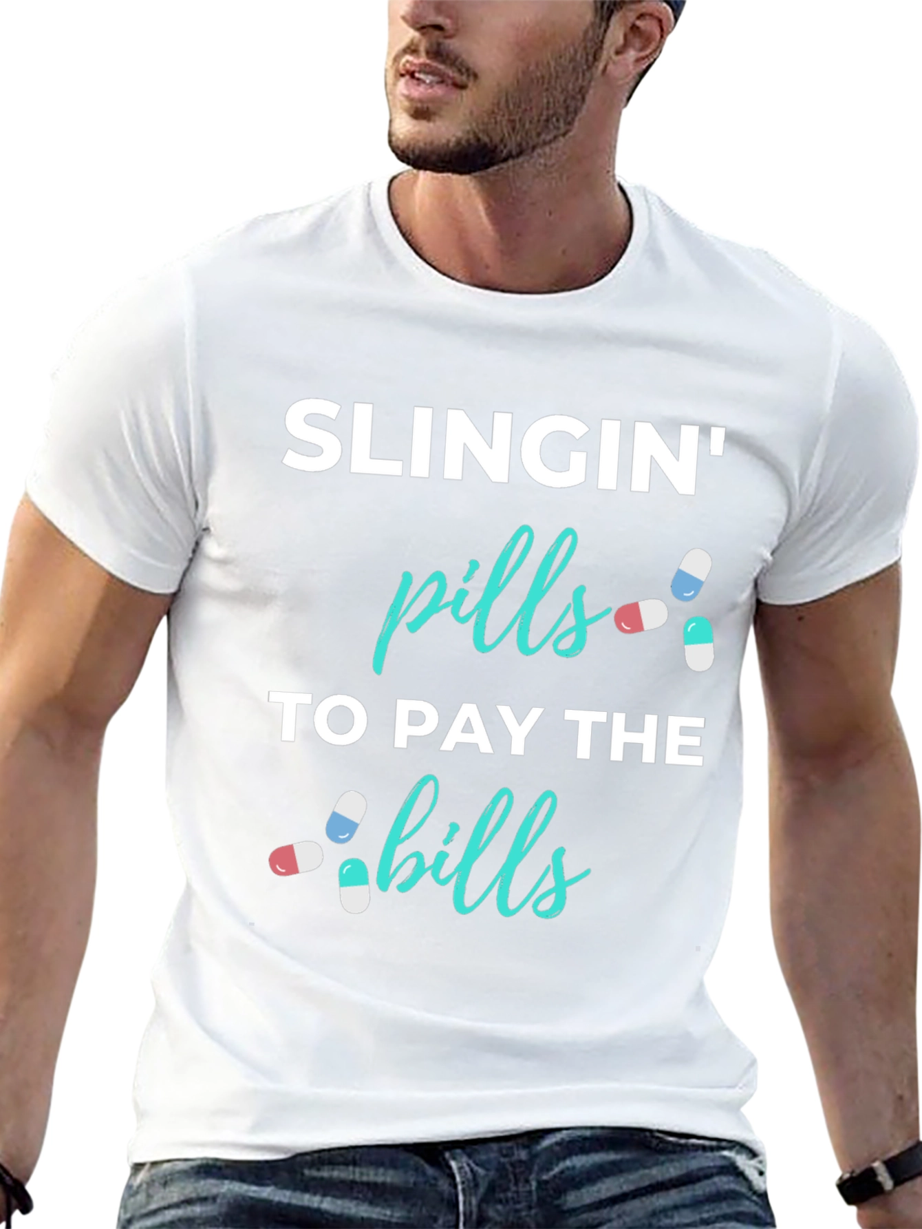 Black Slingin' Pills Funny Graphic T-Shirt view 13