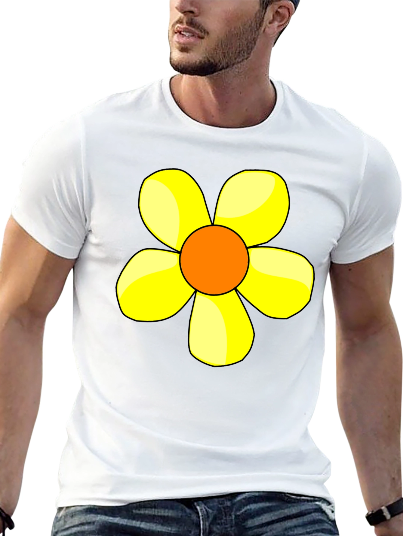Black Black T-Shirt with Yellow Flower Graphic view 13