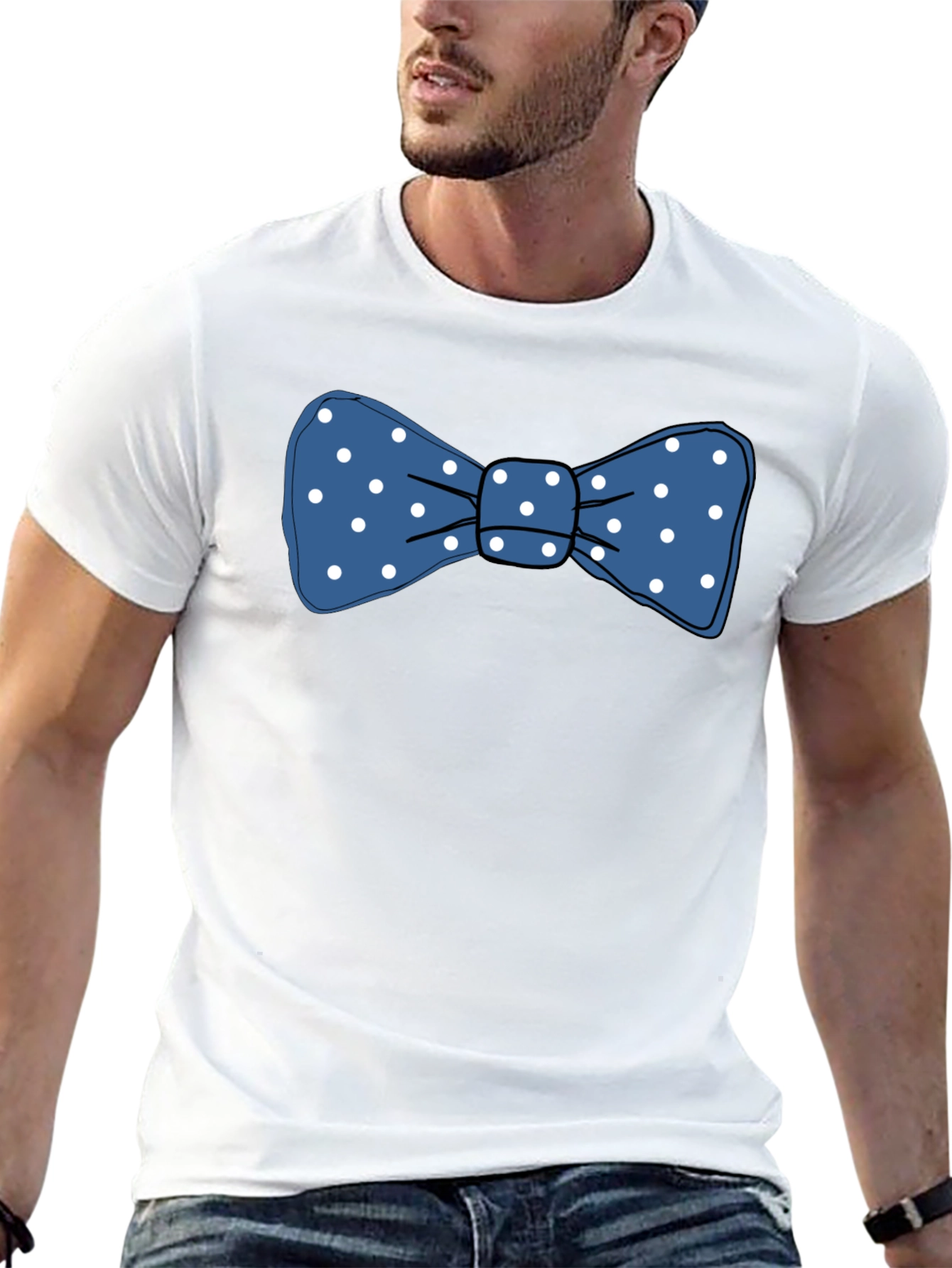 Black Blue Polka Dot Bowtie Graphic Tee view 13