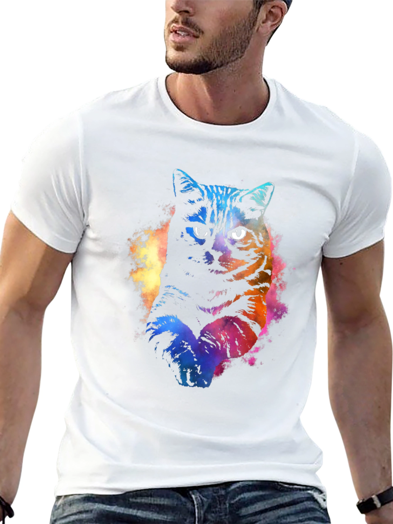 Black Watercolor Cat Graphic Black T-Shirt view 13