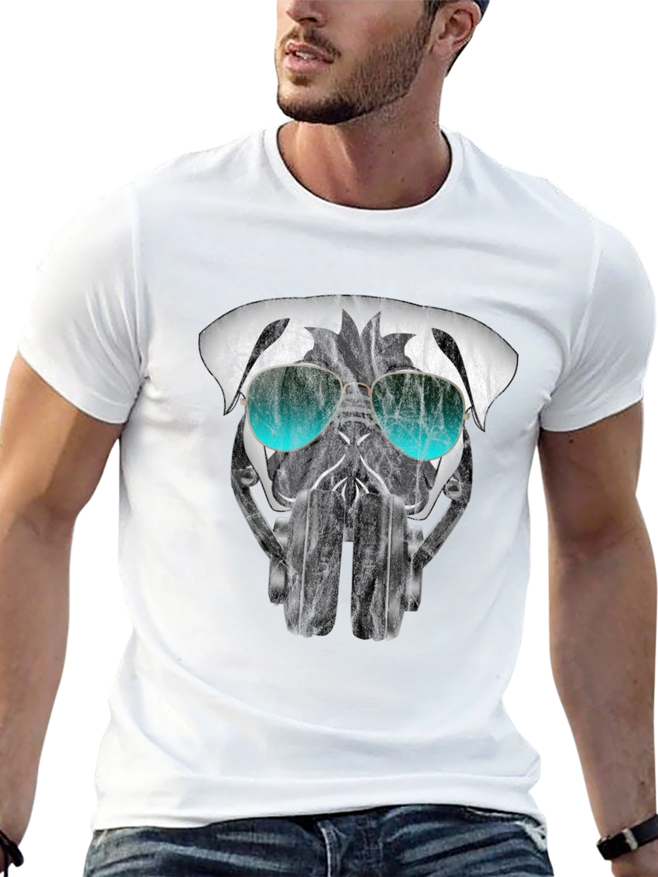 Black Cool Pug DJ Graphic Tee - Black T-Shirt view 13