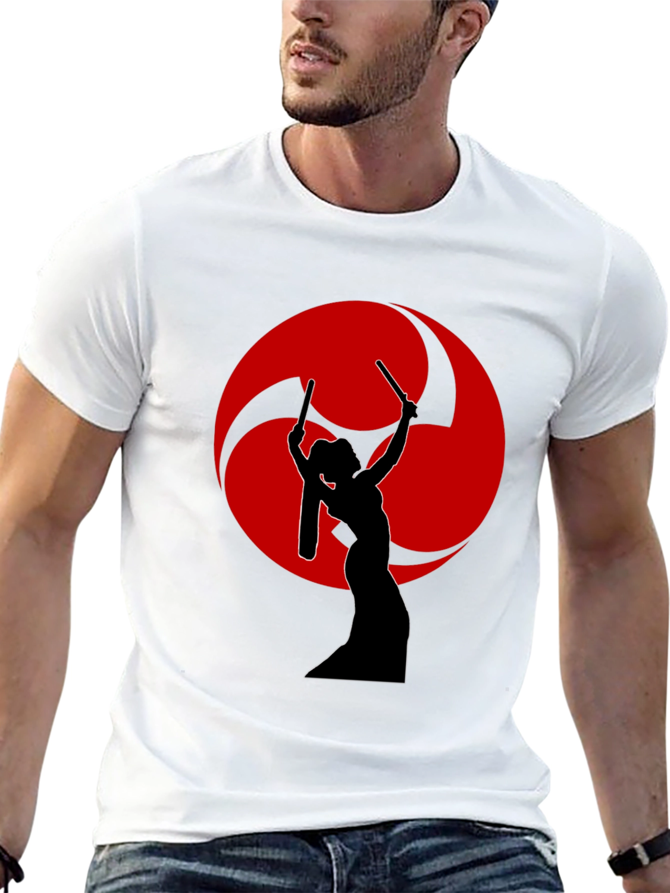 Black Drummer Silhouette T-Shirt - Red Tomoe view 13