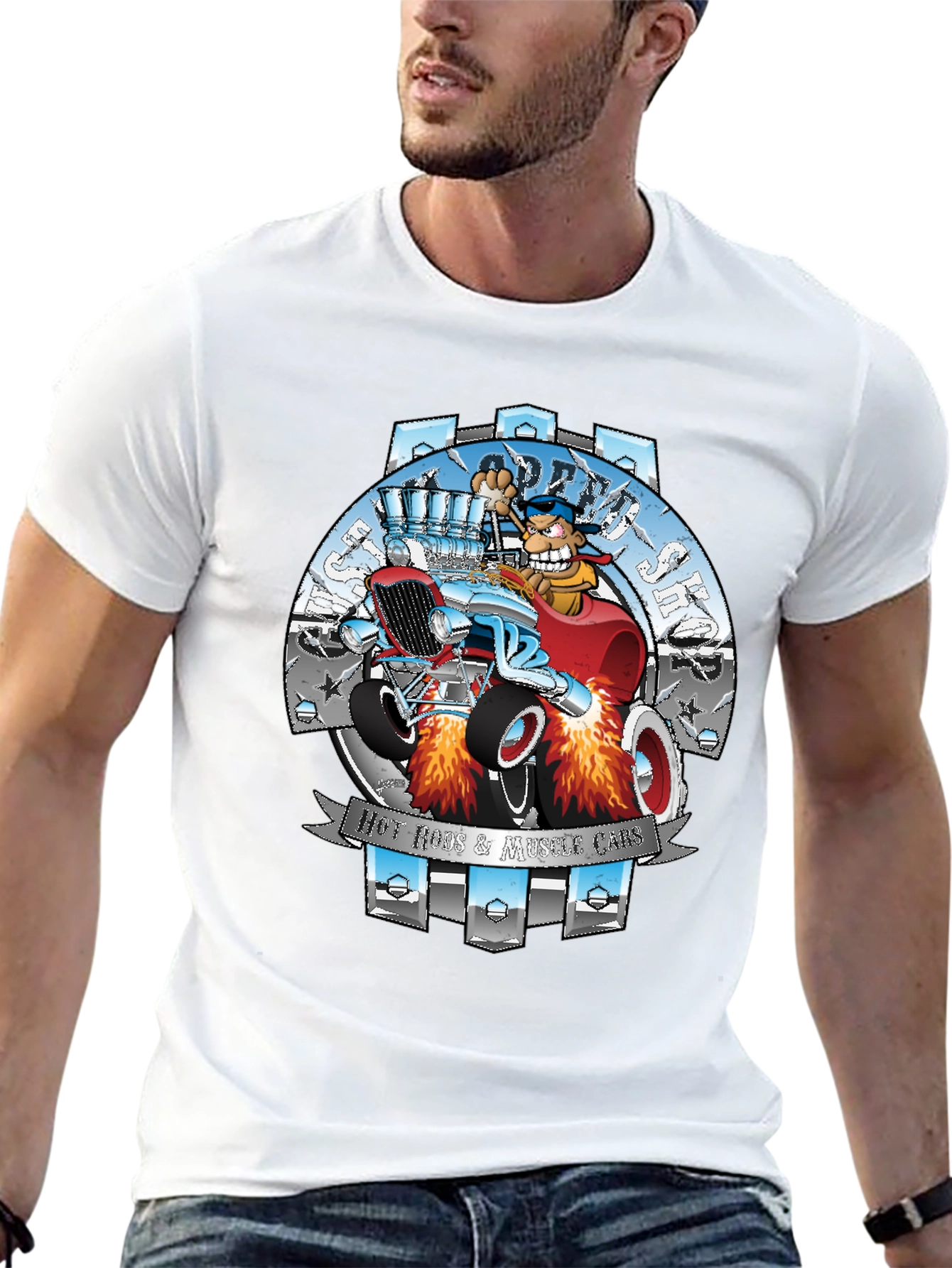 Black Hot Rods & Muscle Cars T-Shirt - Cartoon Design view 13
