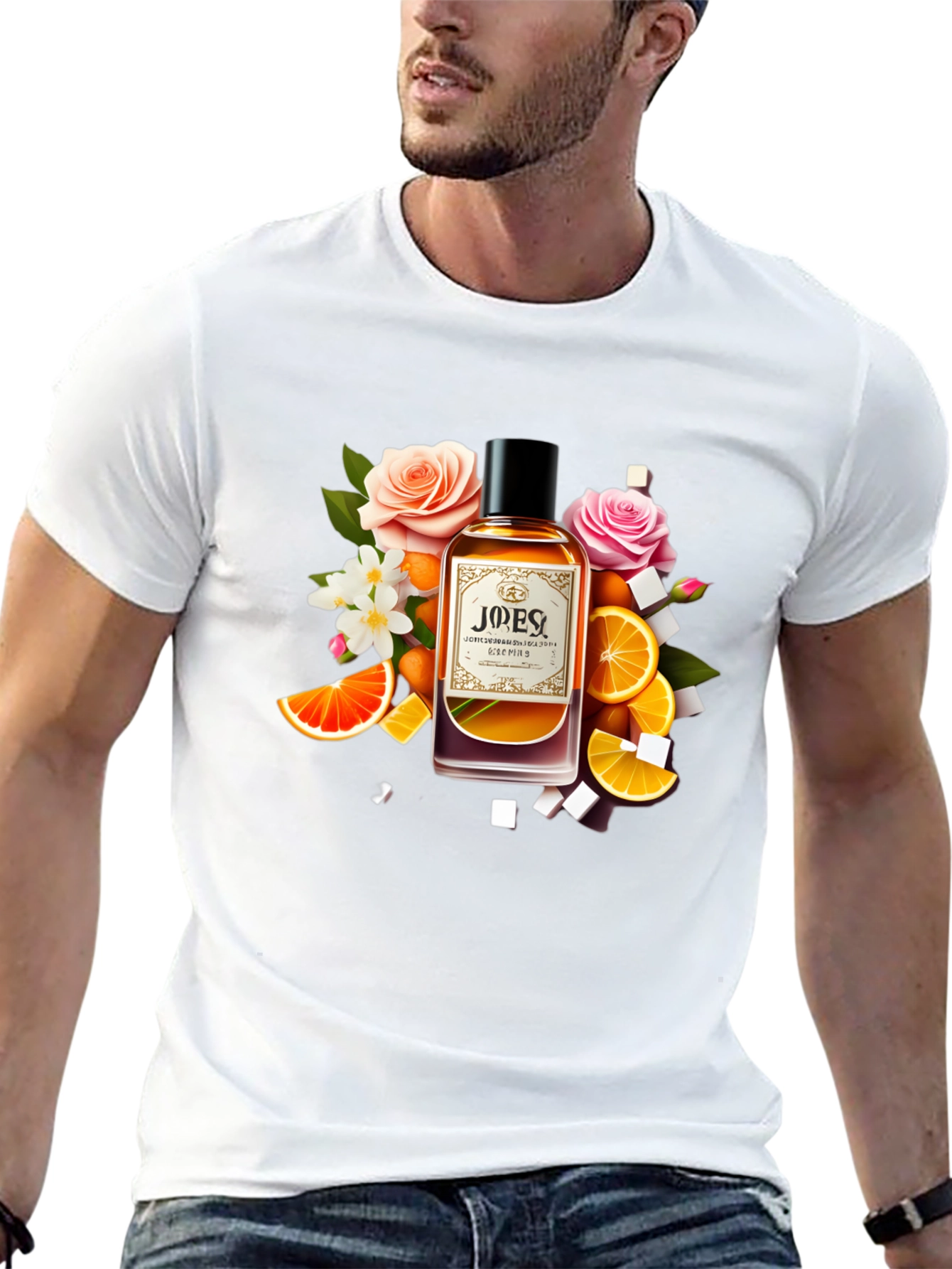 Black Floral Citrus Perfume T-Shirt - Unique Design view 13