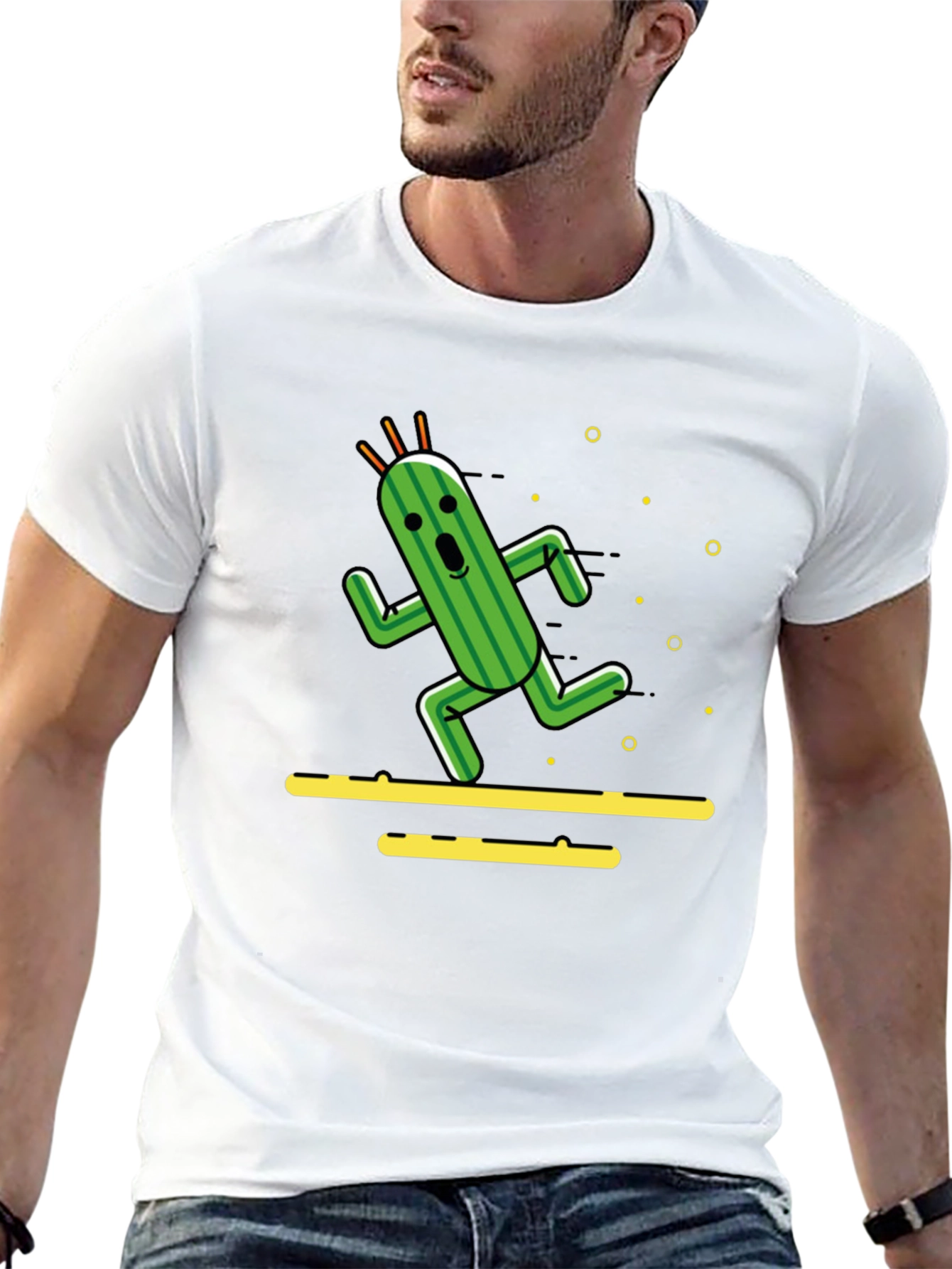 Black Running Cactus T-Shirt - Funny Graphic Tee view 13