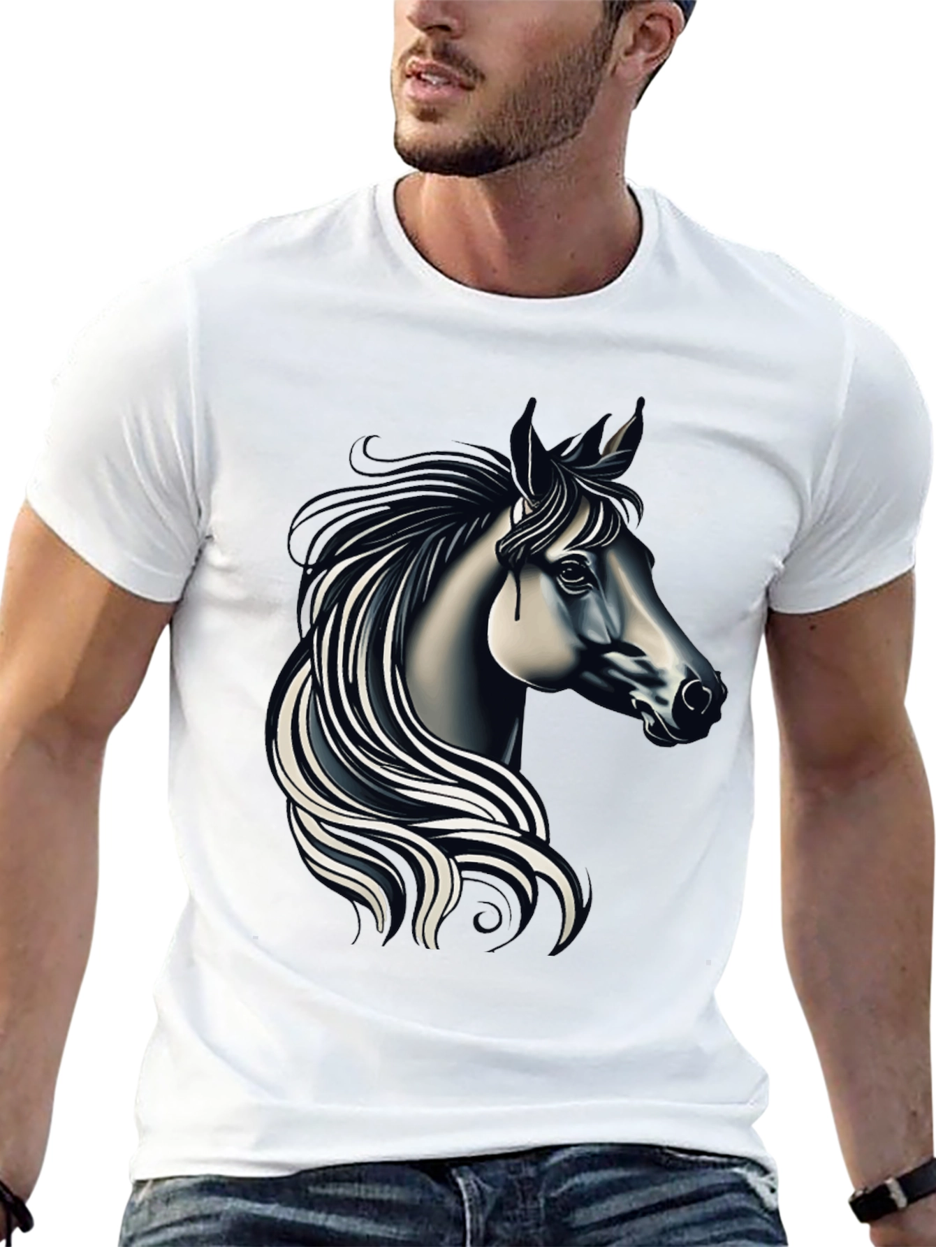 Black Black T-shirt with Elegant Horse Design view 13