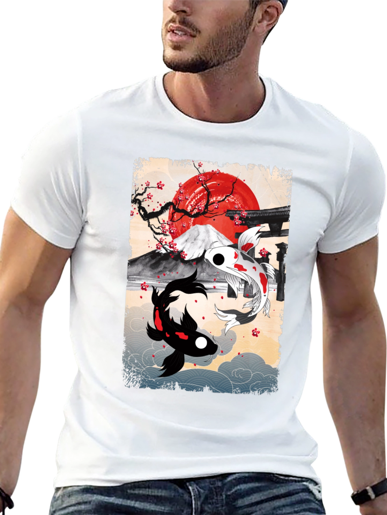 Black Koi Fish T-Shirt - Japanese Art Style view 13