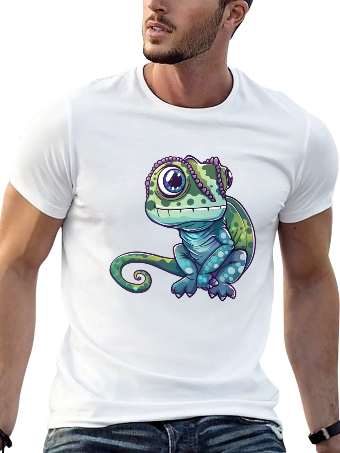Black Chameleon Graphic Tee - Cute Reptile Design view 13