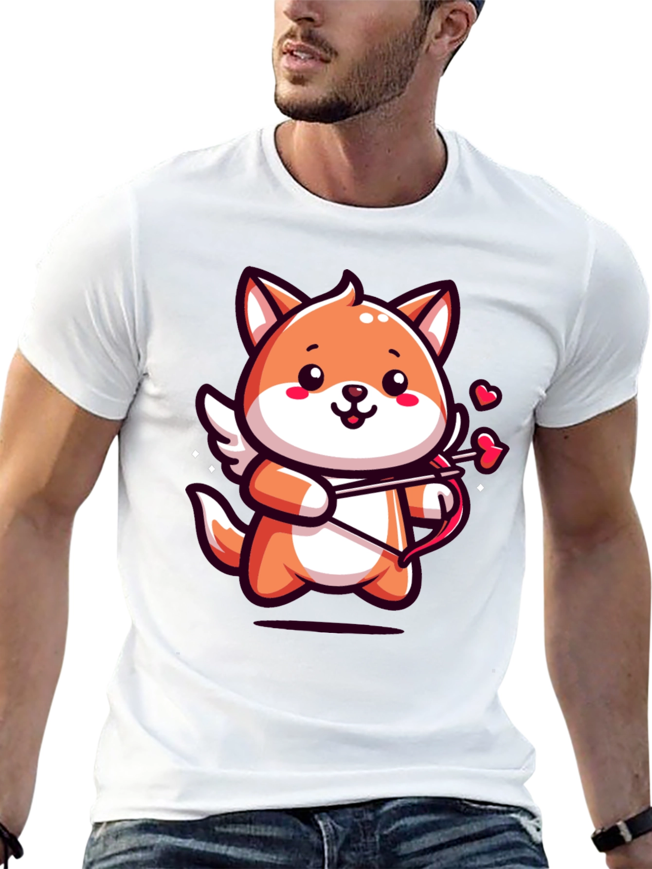 Black Cute Cupid Fox Graphic Tee - Valentine's Day Shirt view 13
