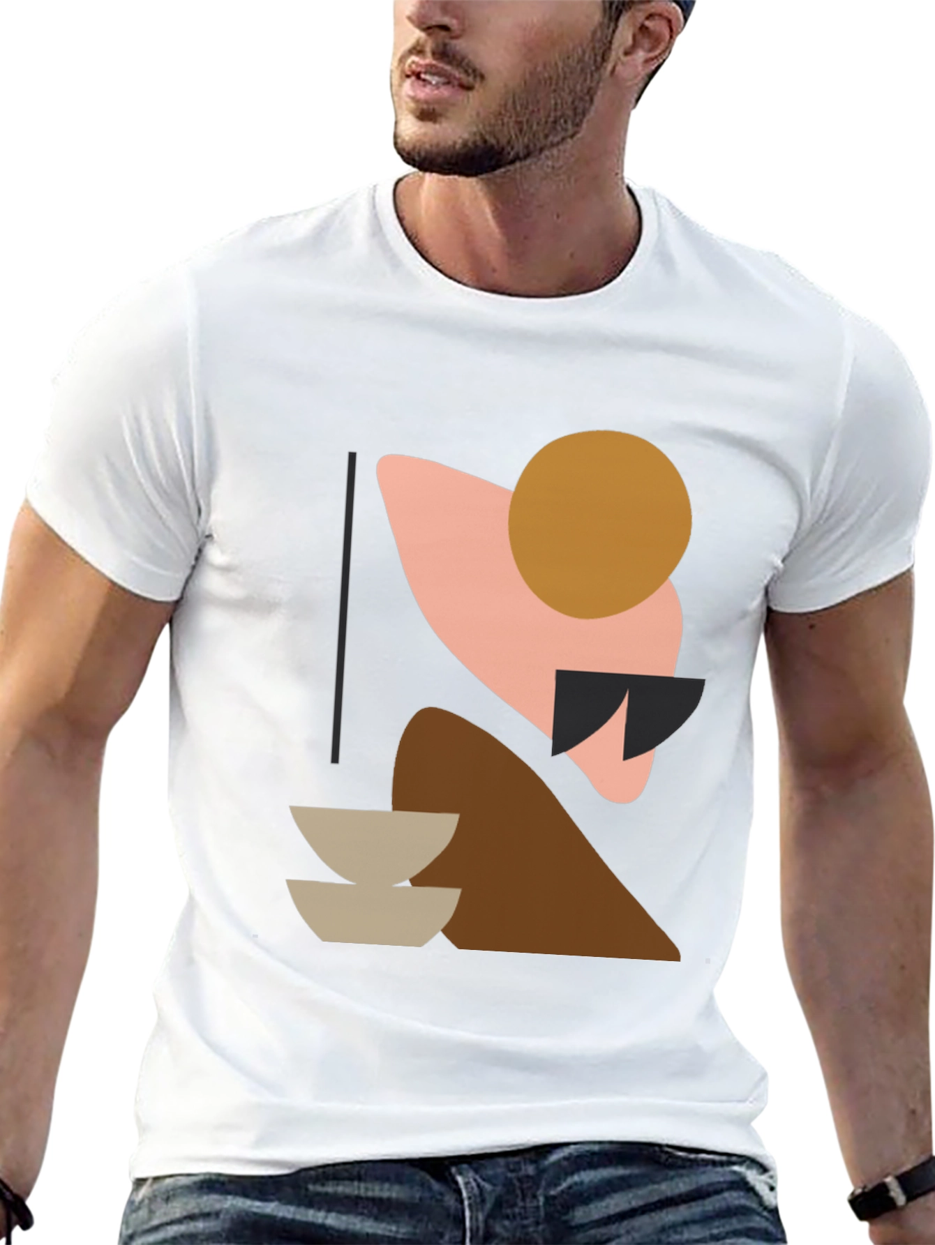 Black Abstract Geometric Graphic Print Black T-Shirt view 13