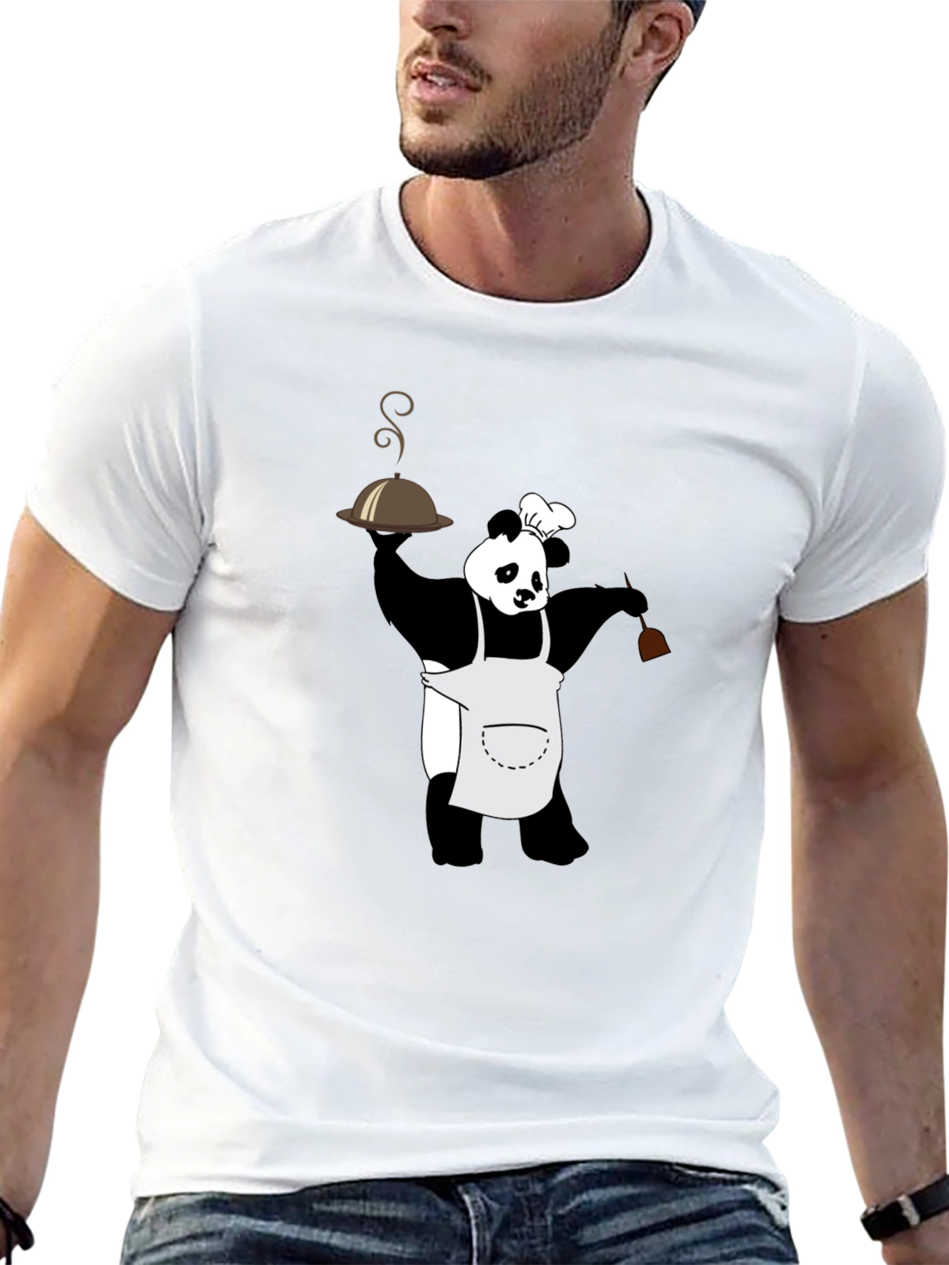 Black Panda Chef Graphic Tee - Black Crew Neck T-Shirt view 13
