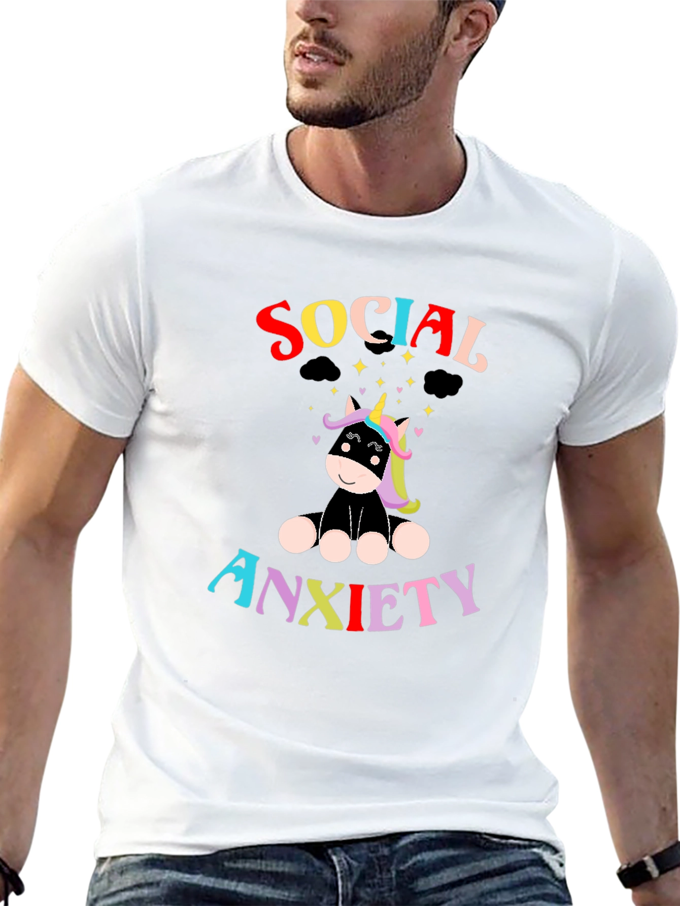 Black Social Anxiety Unicorn Graphic T-Shirt view 13