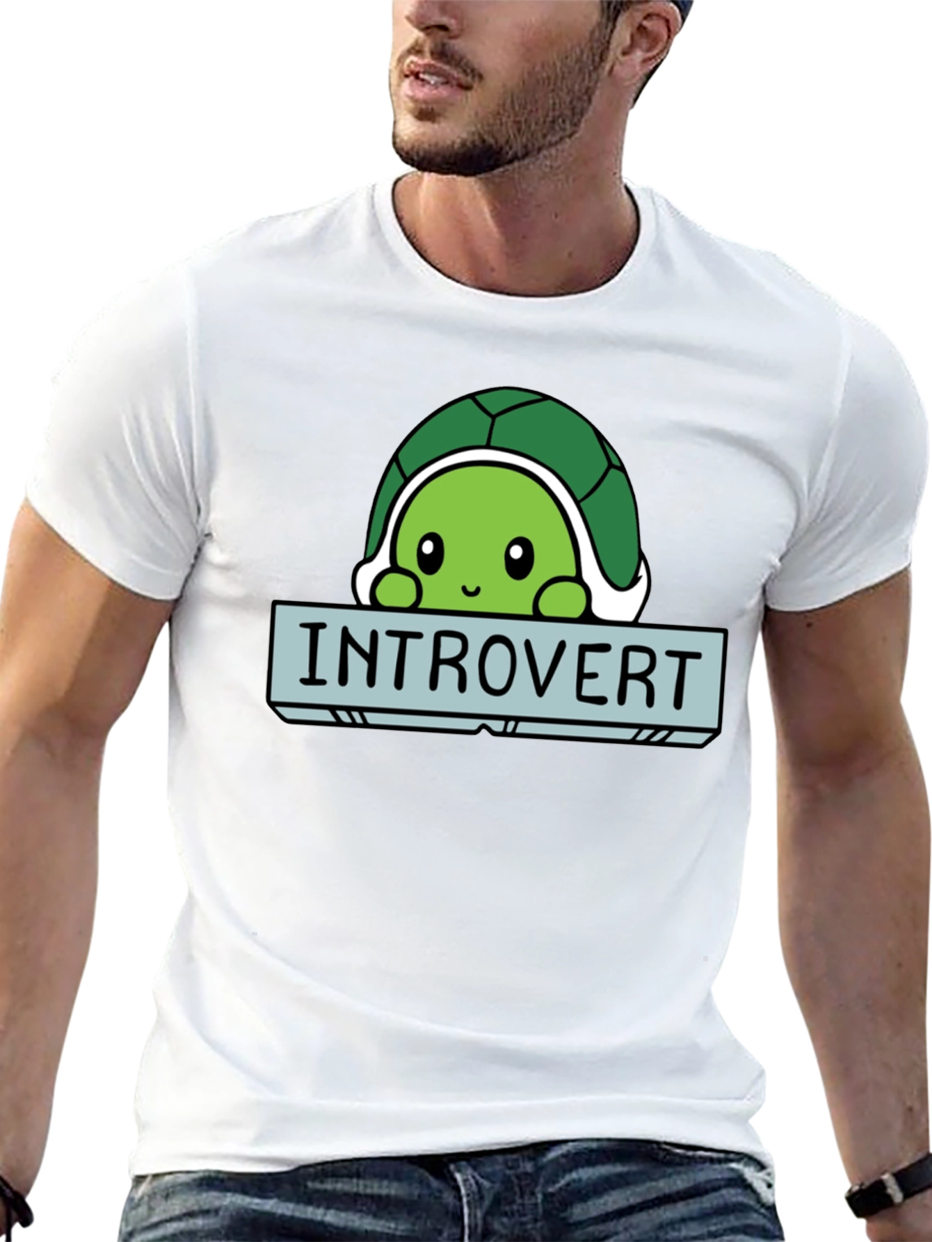 Black Introvert Turtle Graphic Tee - Soft Black Cotton T-Shirt view 13