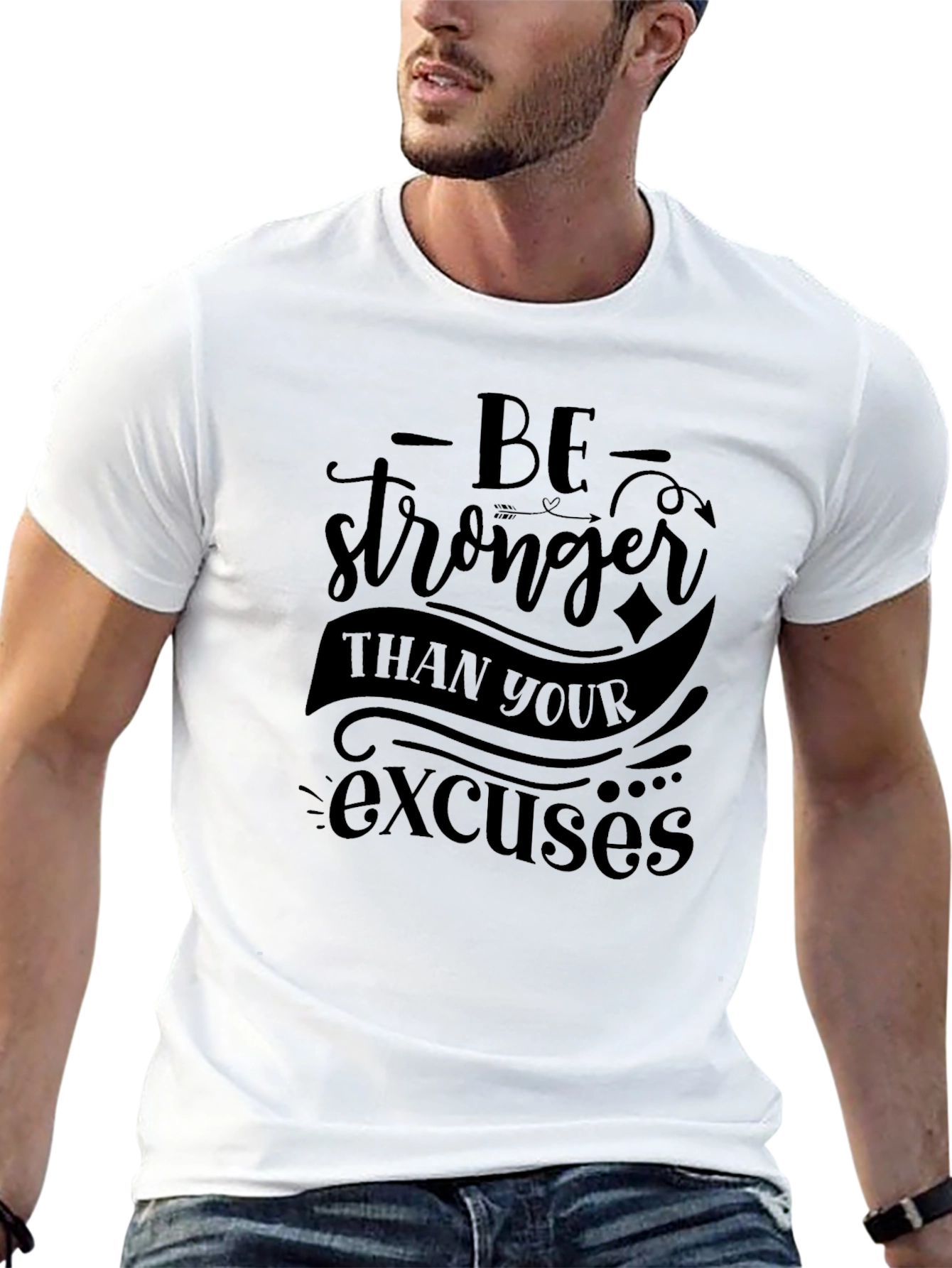 Black Motivational 'Be Stronger' Graphic T-Shirt view 13