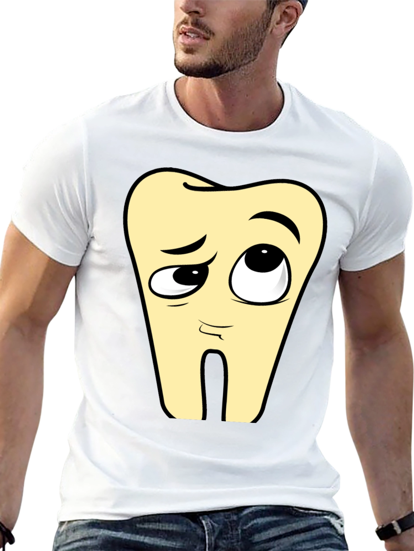 Black Funny Tooth Cartoon Black T-Shirt view 13