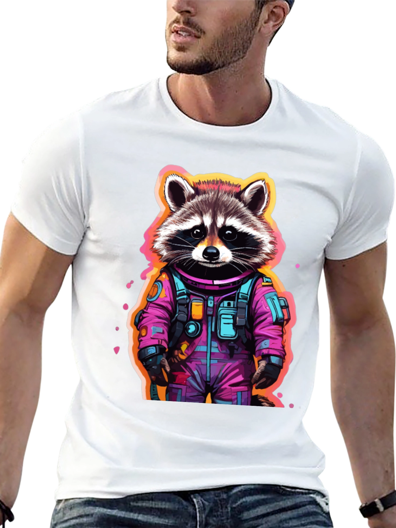 Black Astronaut Raccoon Graphic T-Shirt - Black view 13