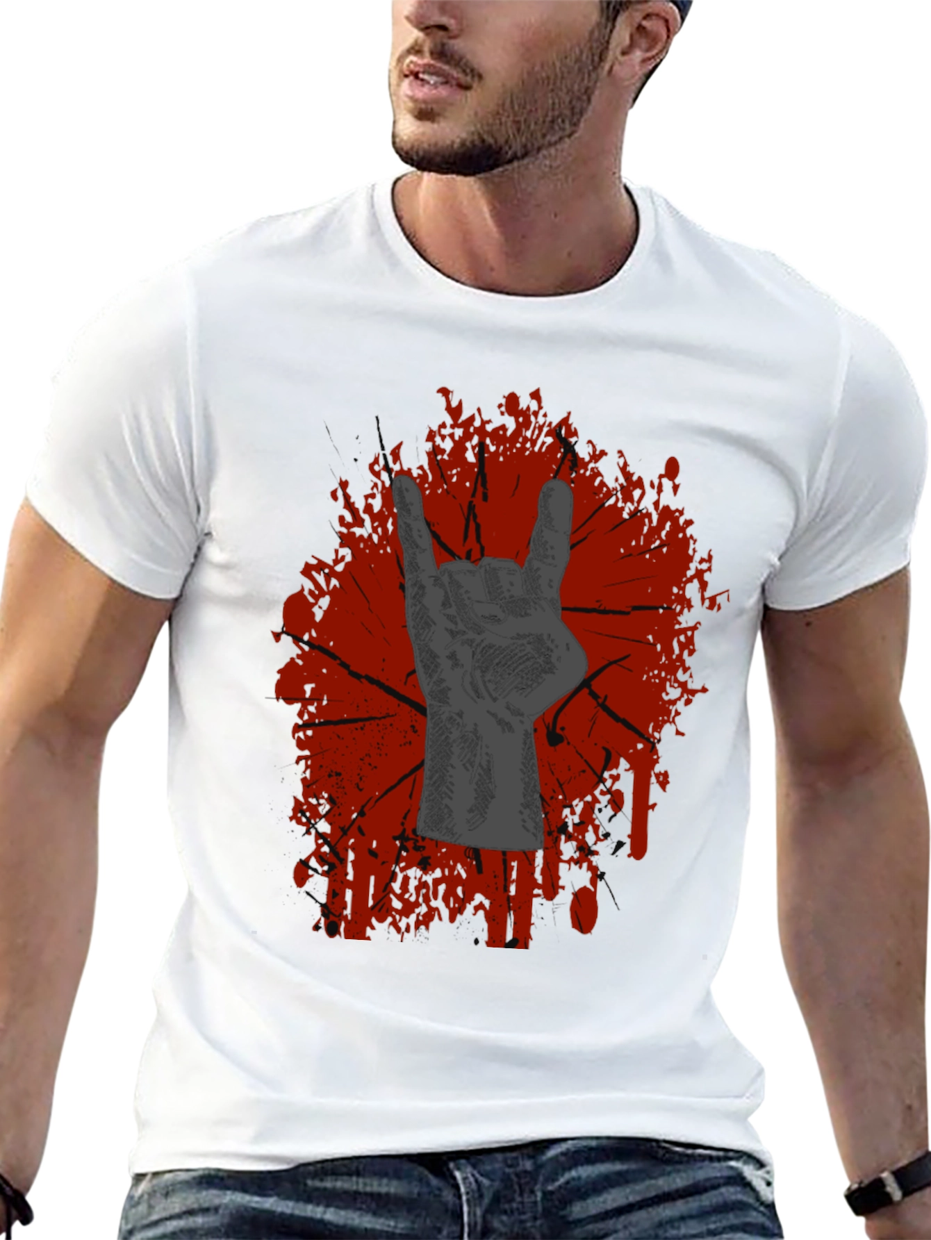 Black Rock On Graphic Tee - Black Crew Neck T-Shirt view 13