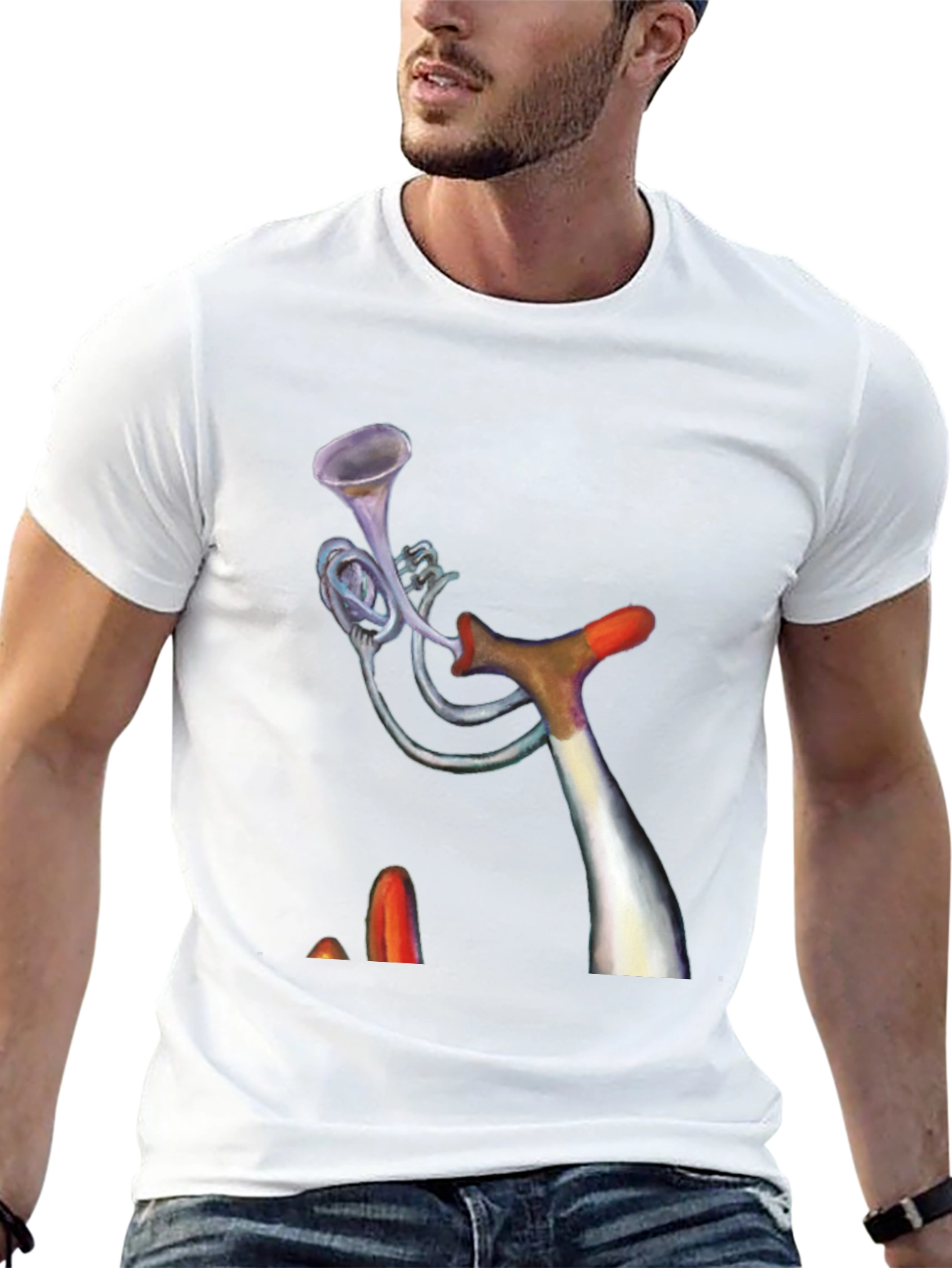 Black Unique Trumpet Design Black Tee view 13