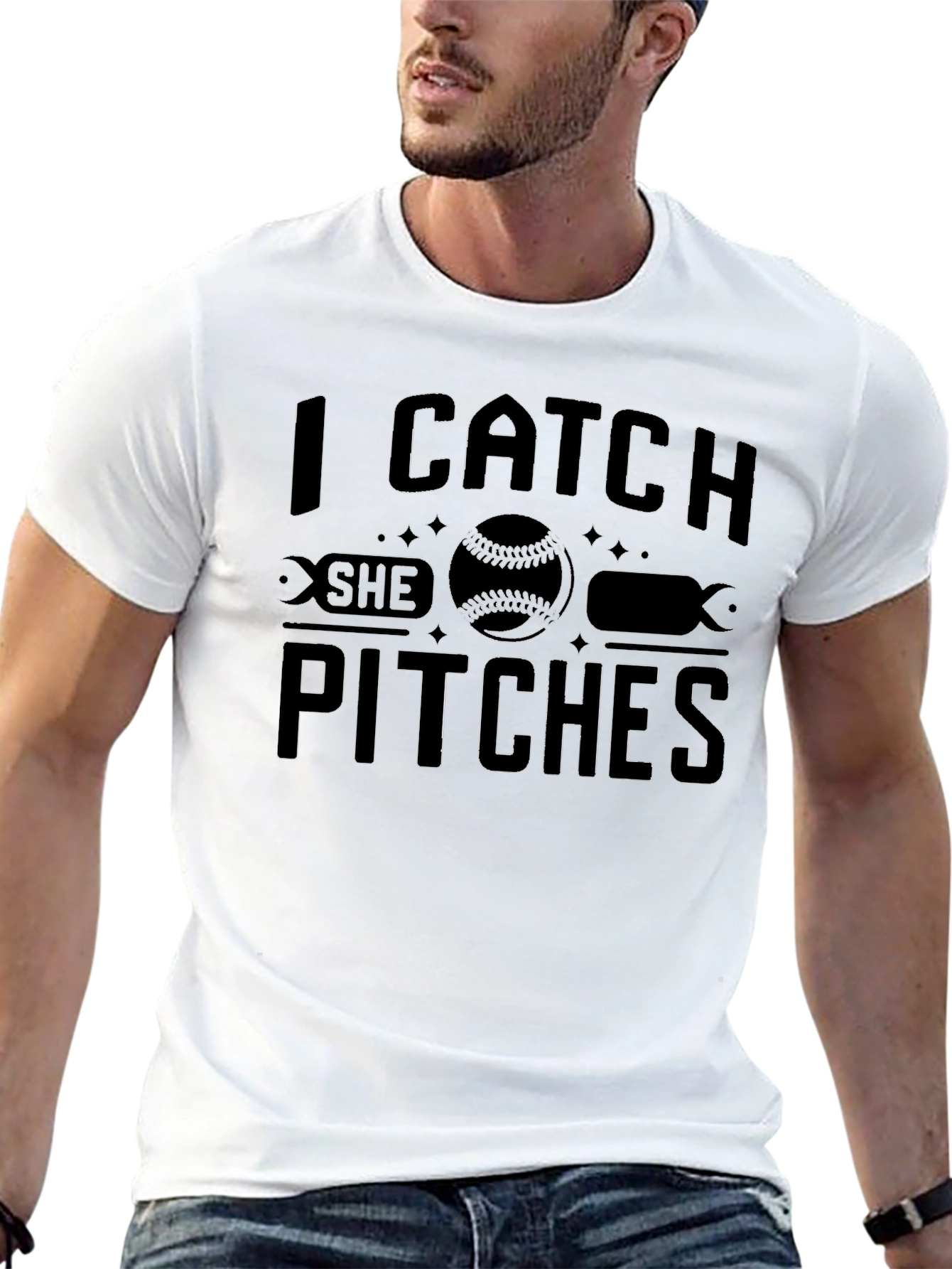Black I Catch She Pitches Baseball T-Shirt view 13