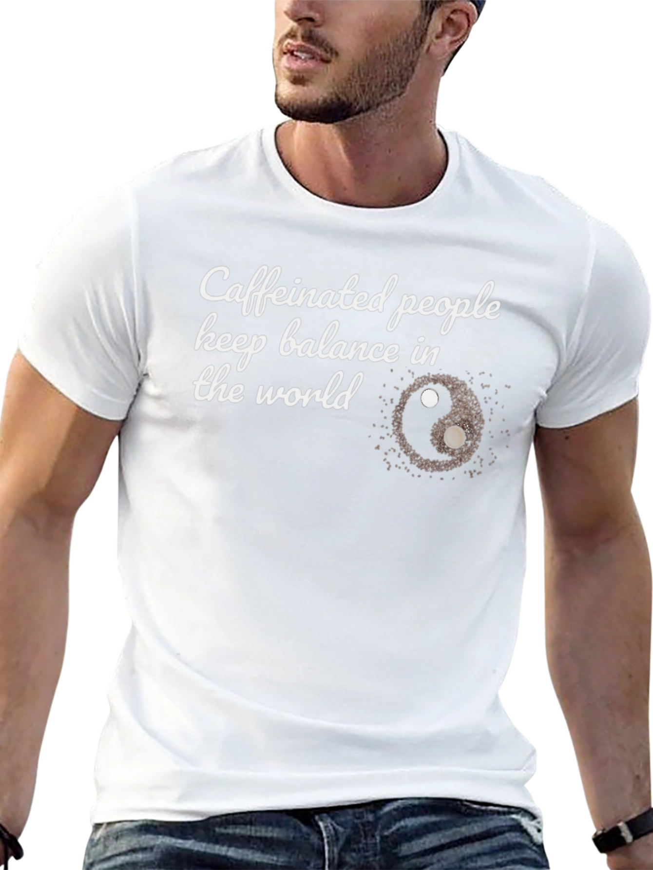 Black Caffeinated People Yin Yang T-Shirt - Balance the World! view 13