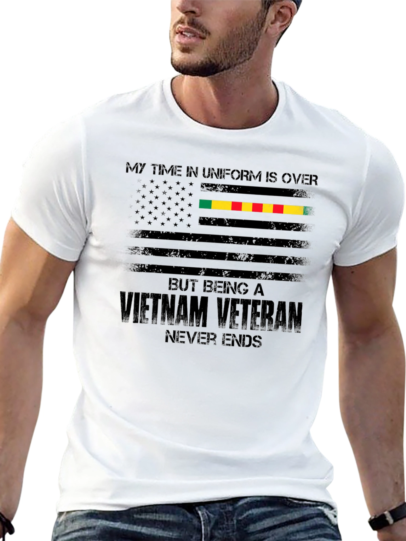Black Vietnam Veteran Flag T-Shirt view 13