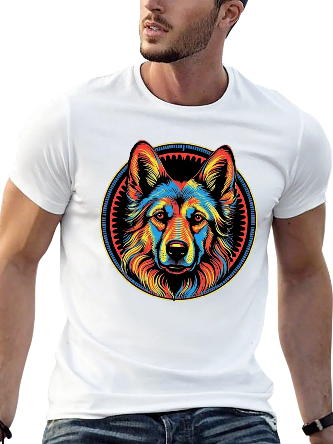 Black Colorful Dog Graphic Print Black T-Shirt view 13