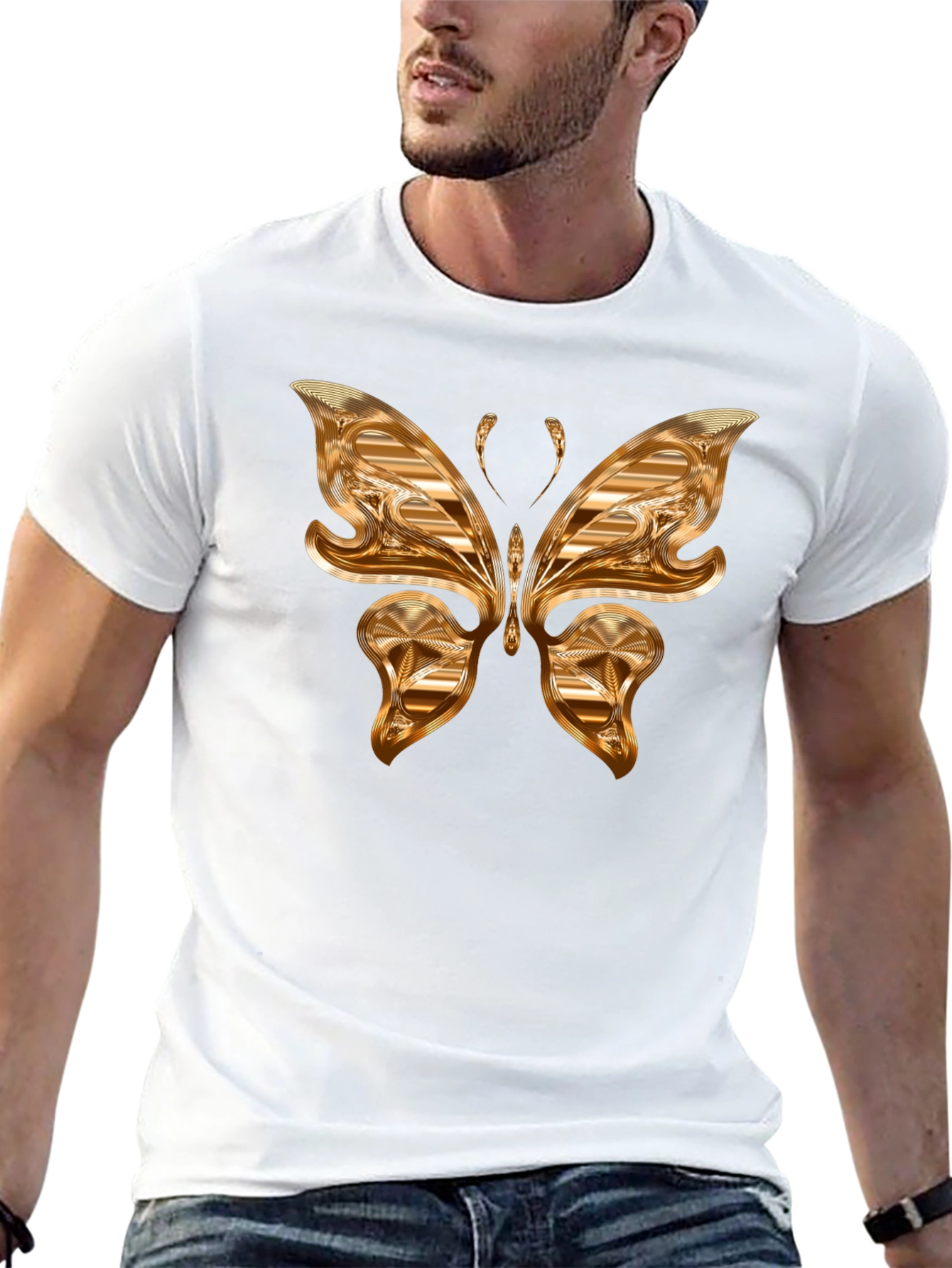Black Golden Butterfly Graphic T-Shirt view 13