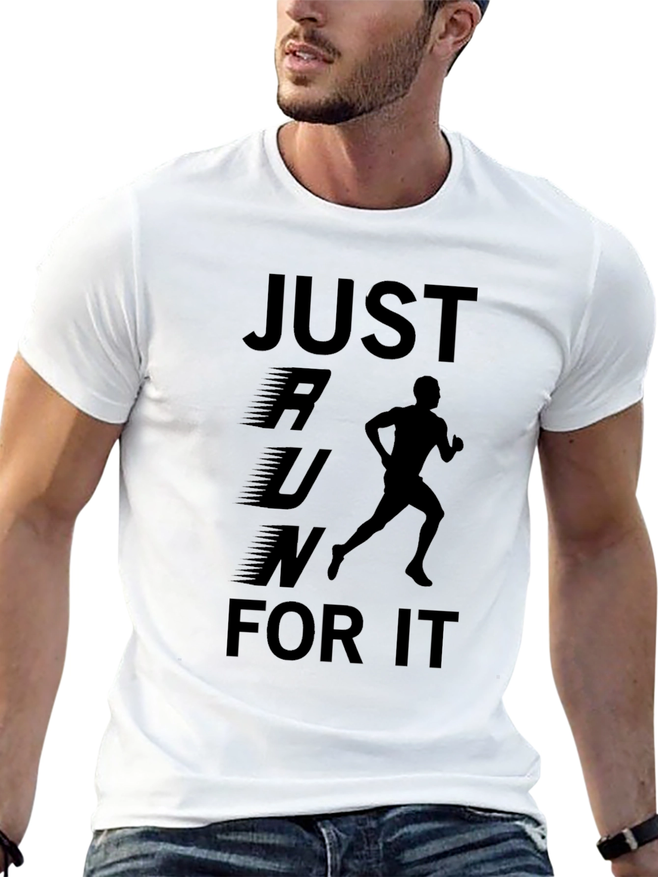 Black Just Run For It T-Shirt - Motivational Runner Tee view 13