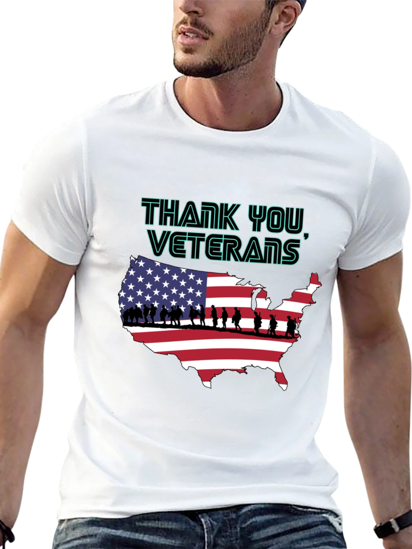 Black Thank You Veterans USA Map T-Shirt view 13