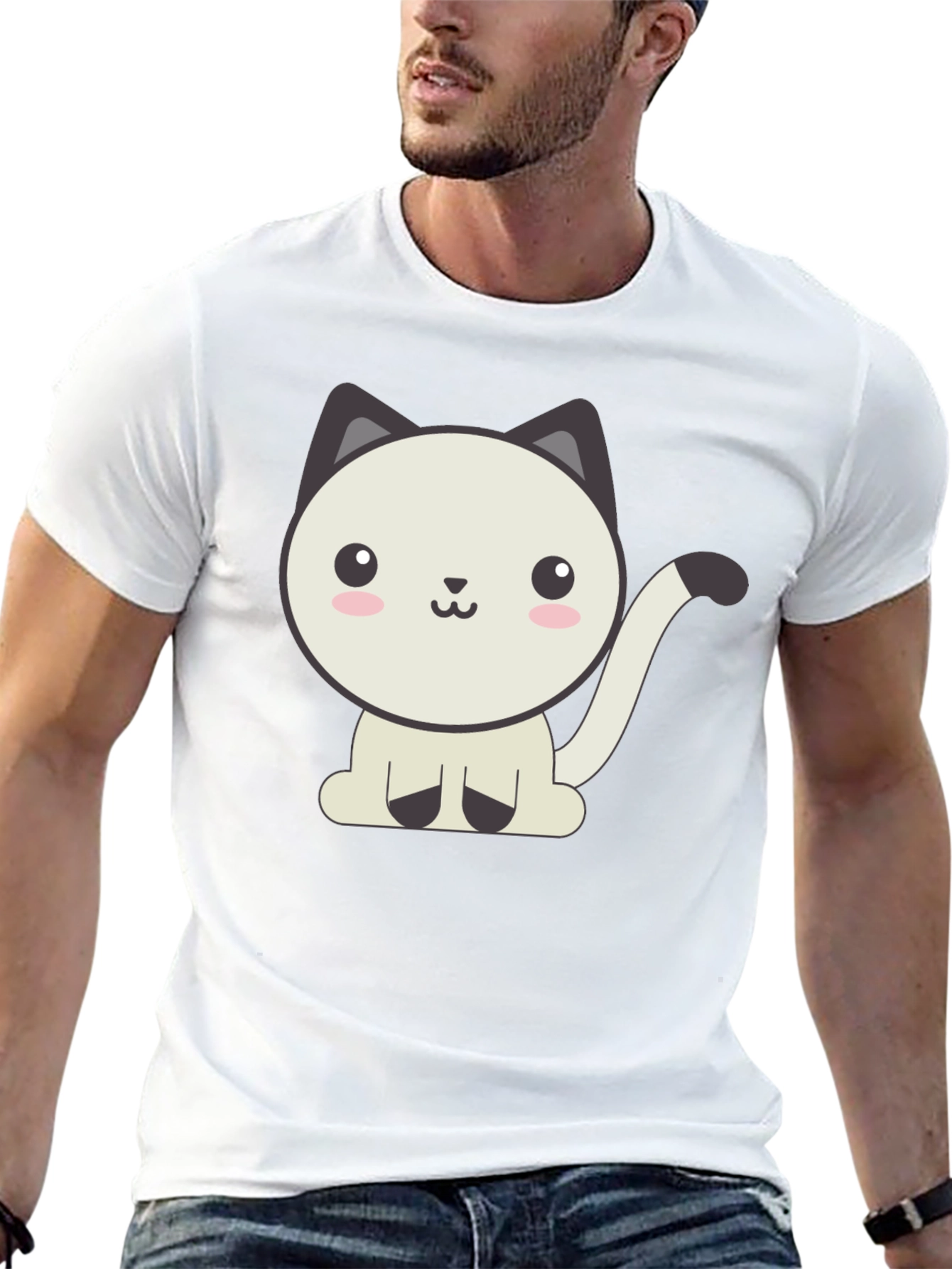 Black Cute Cartoon Cat Graphic Black T-Shirt view 13