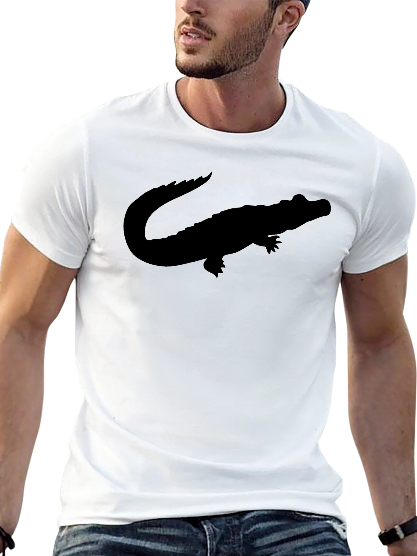 Black Men's Black T-Shirt with Alligator Graphic view 13
