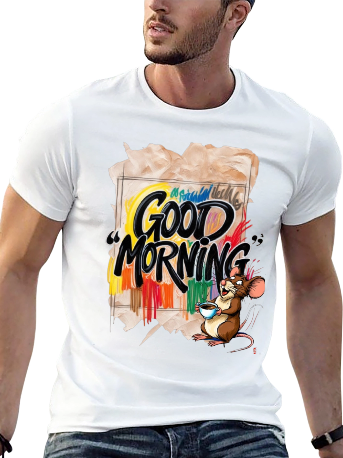 Black Good Morning Mouse Graphic T-Shirt view 13